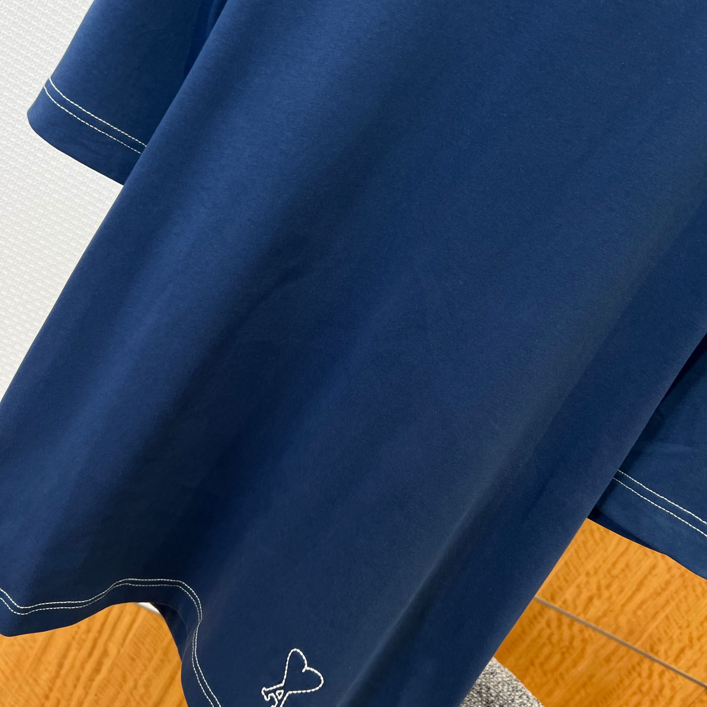 AMI Paris Blue Boxy Fit Topstitched Ami De Coeur T-shirt - DopestKickz