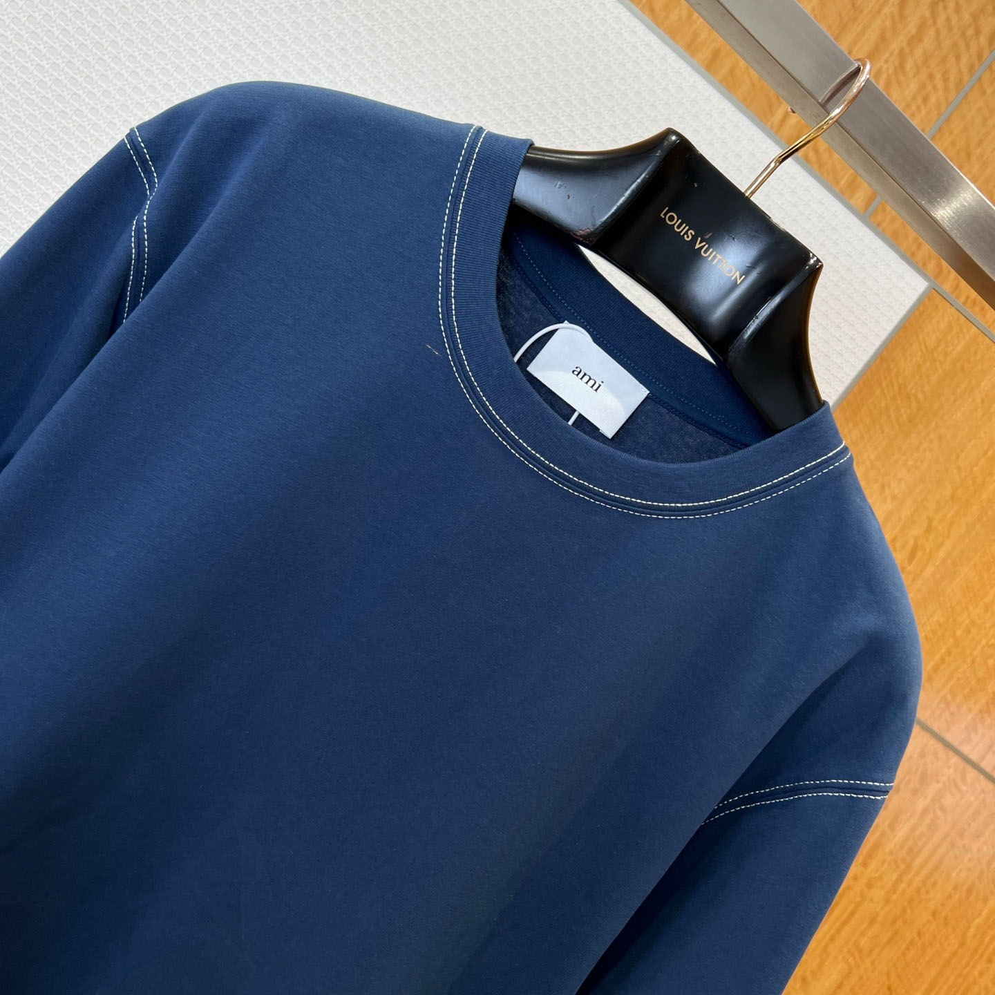 AMI Paris Blue Boxy Fit Topstitched Ami De Coeur T-shirt - DopestKickz