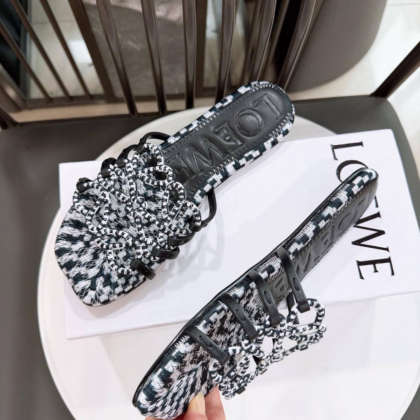 Loewe Petal Anagram Slide In Embroidered Canvas - DopestKickz