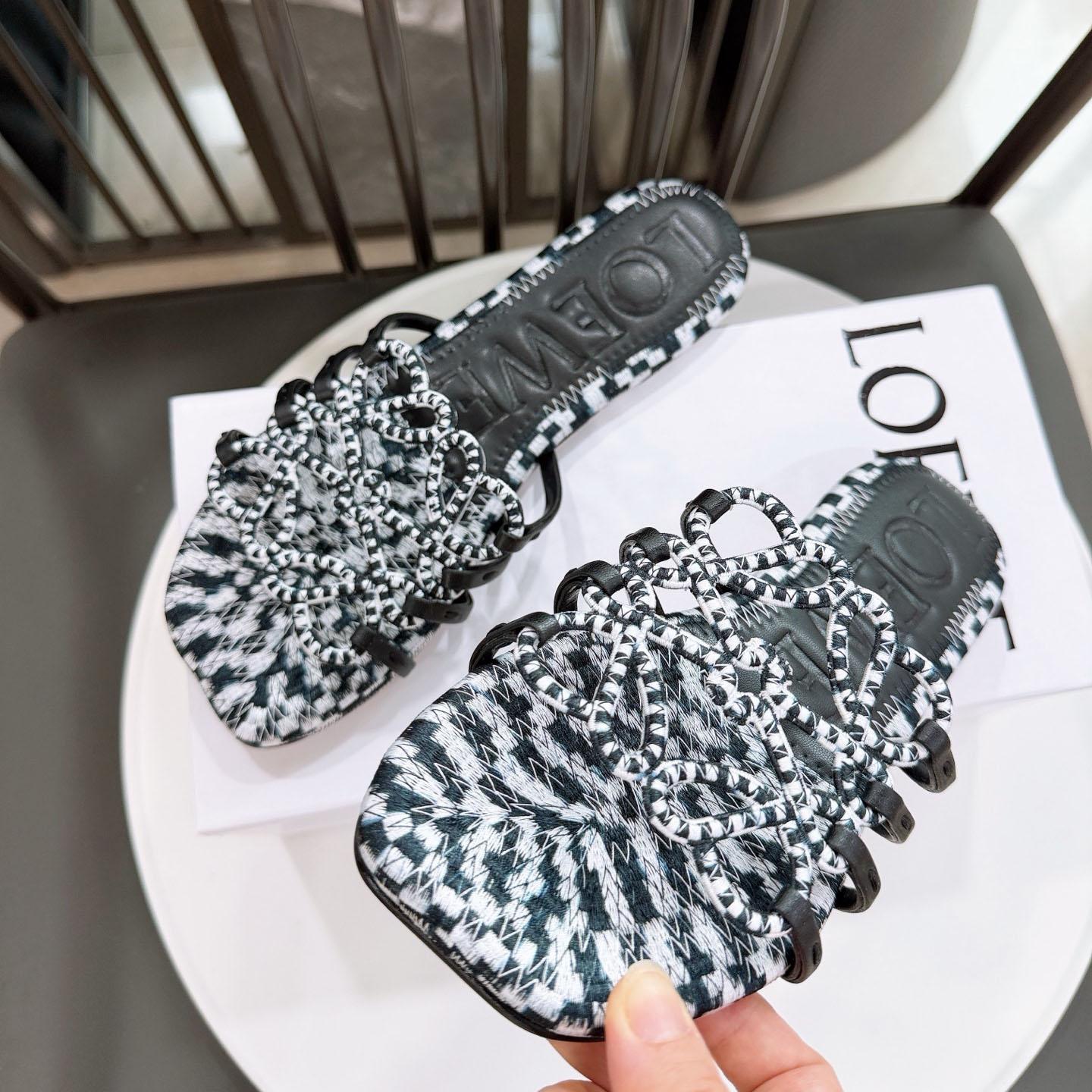 Loewe Petal Anagram Slide In Embroidered Canvas - DopestKickz