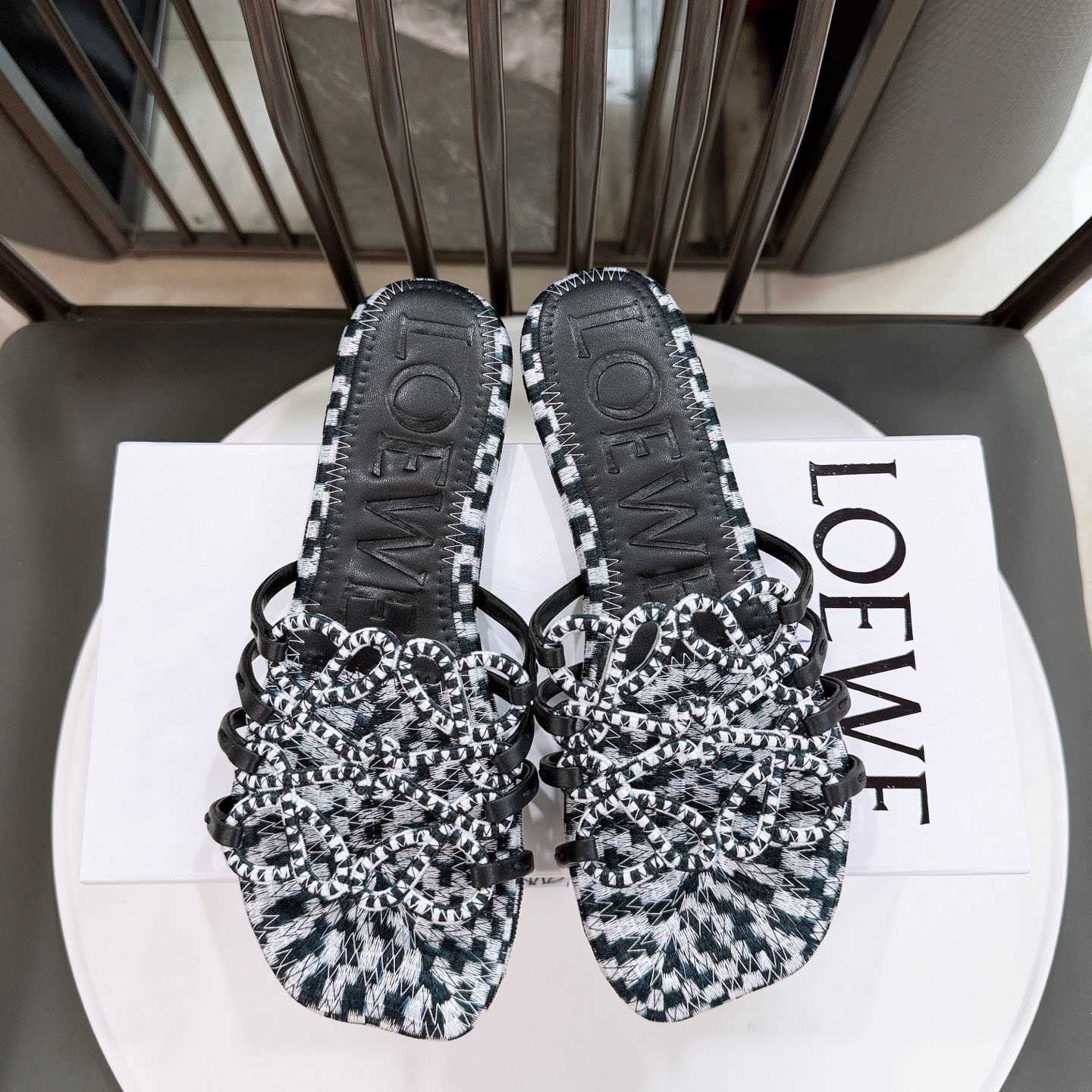 Loewe Petal Anagram Slide In Embroidered Canvas - DopestKickz