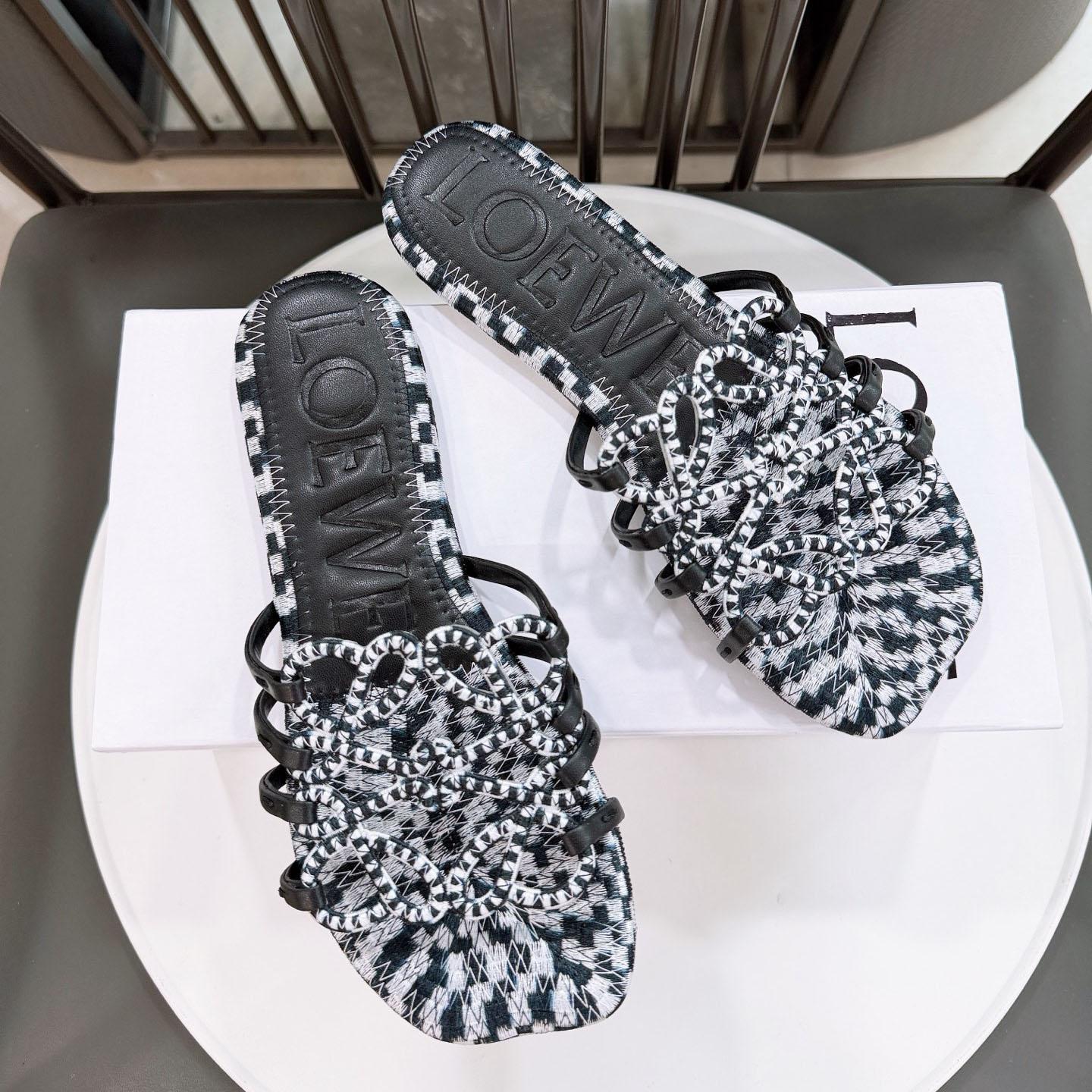 Loewe Petal Anagram Slide In Embroidered Canvas - DopestKickz