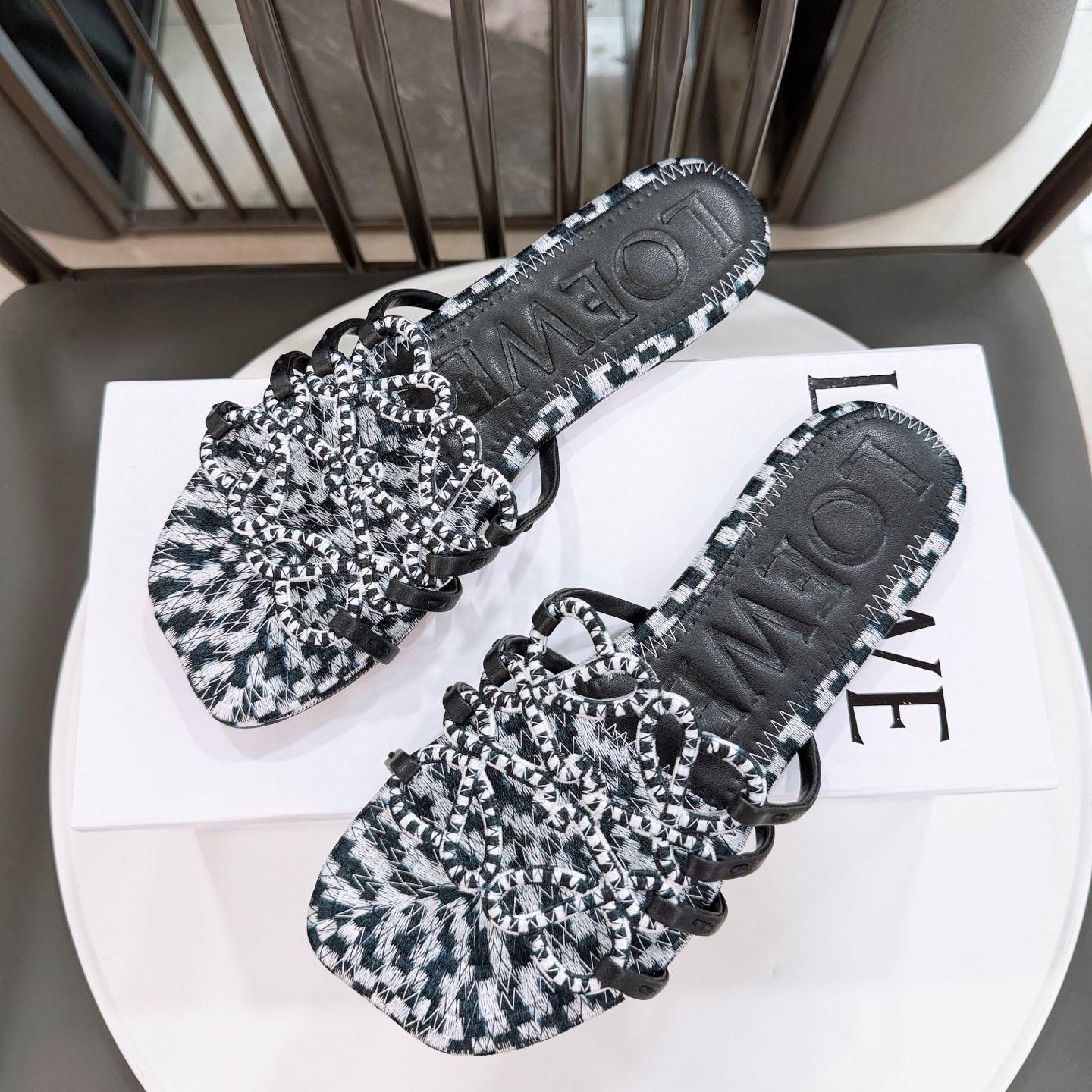 Loewe Petal Anagram Slide In Embroidered Canvas - DopestKickz