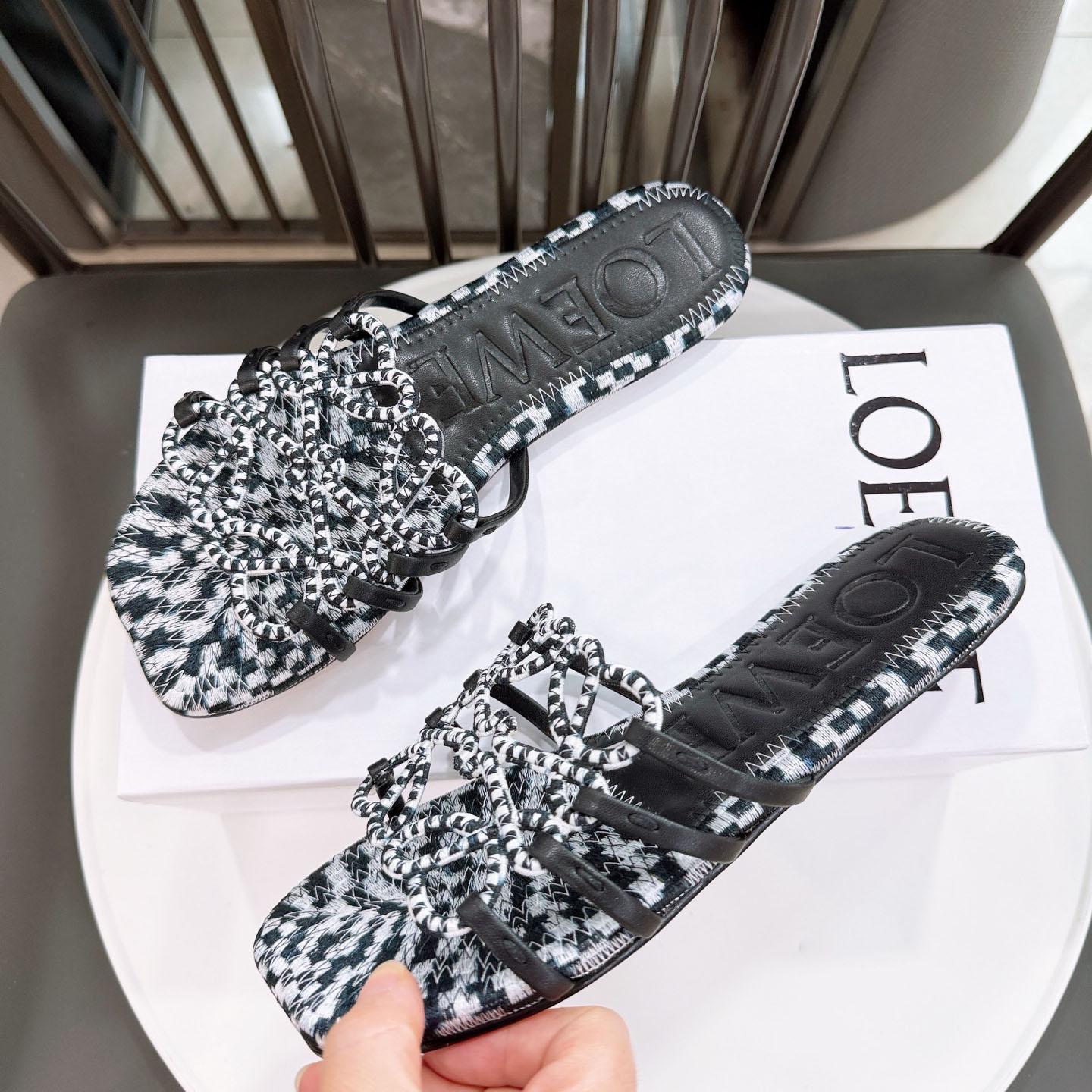Loewe Petal Anagram Slide In Embroidered Canvas - DopestKickz