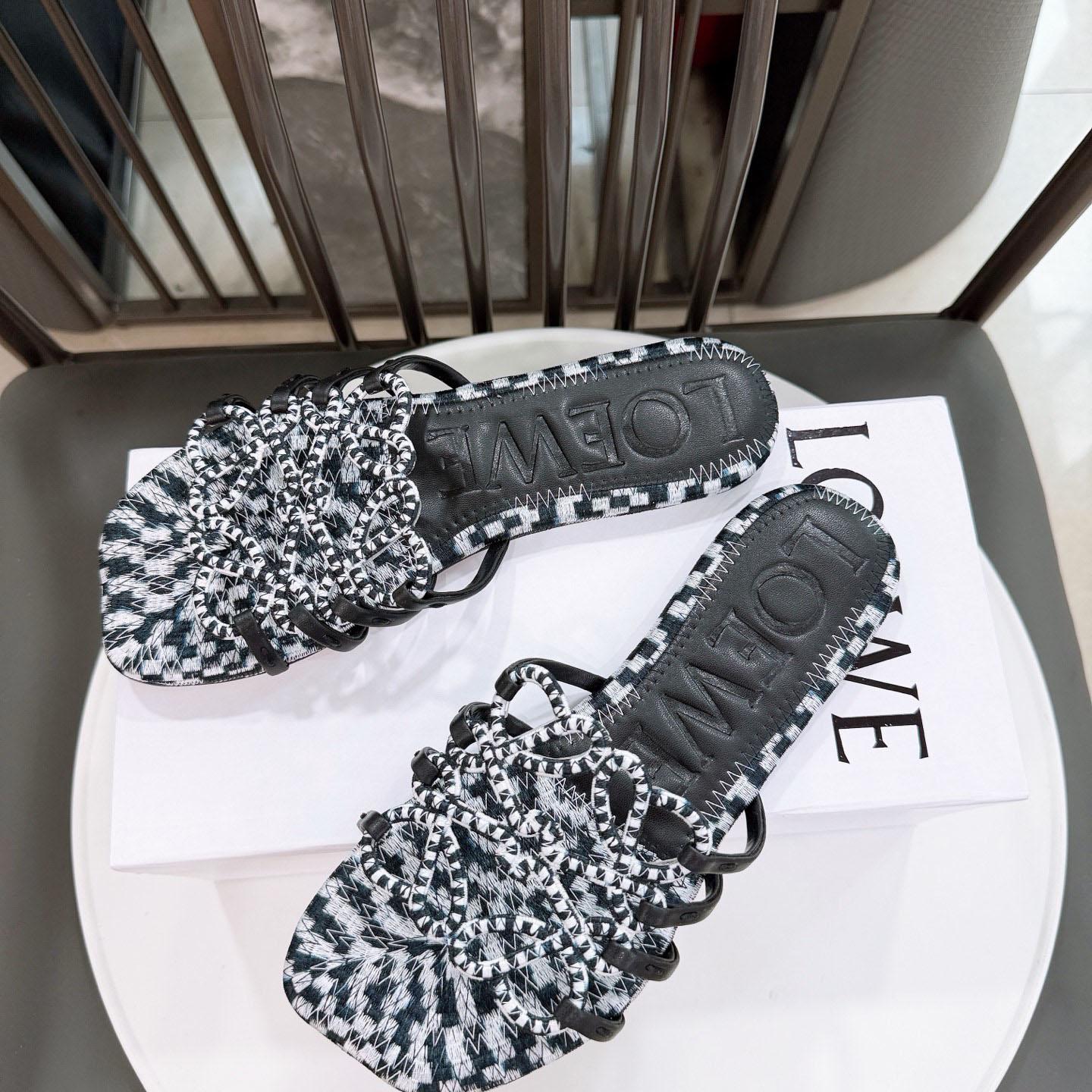 Loewe Petal Anagram Slide In Embroidered Canvas - DopestKickz