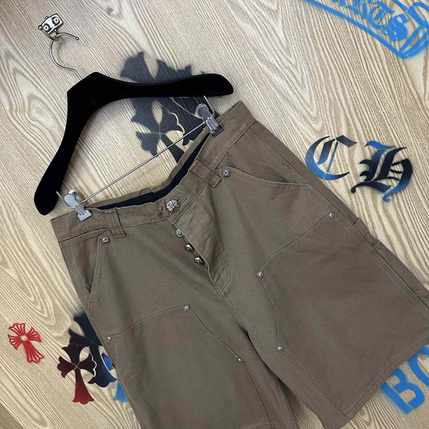 Chrome Hearts Double Knee Cross Patch Shorts - DopestKickz
