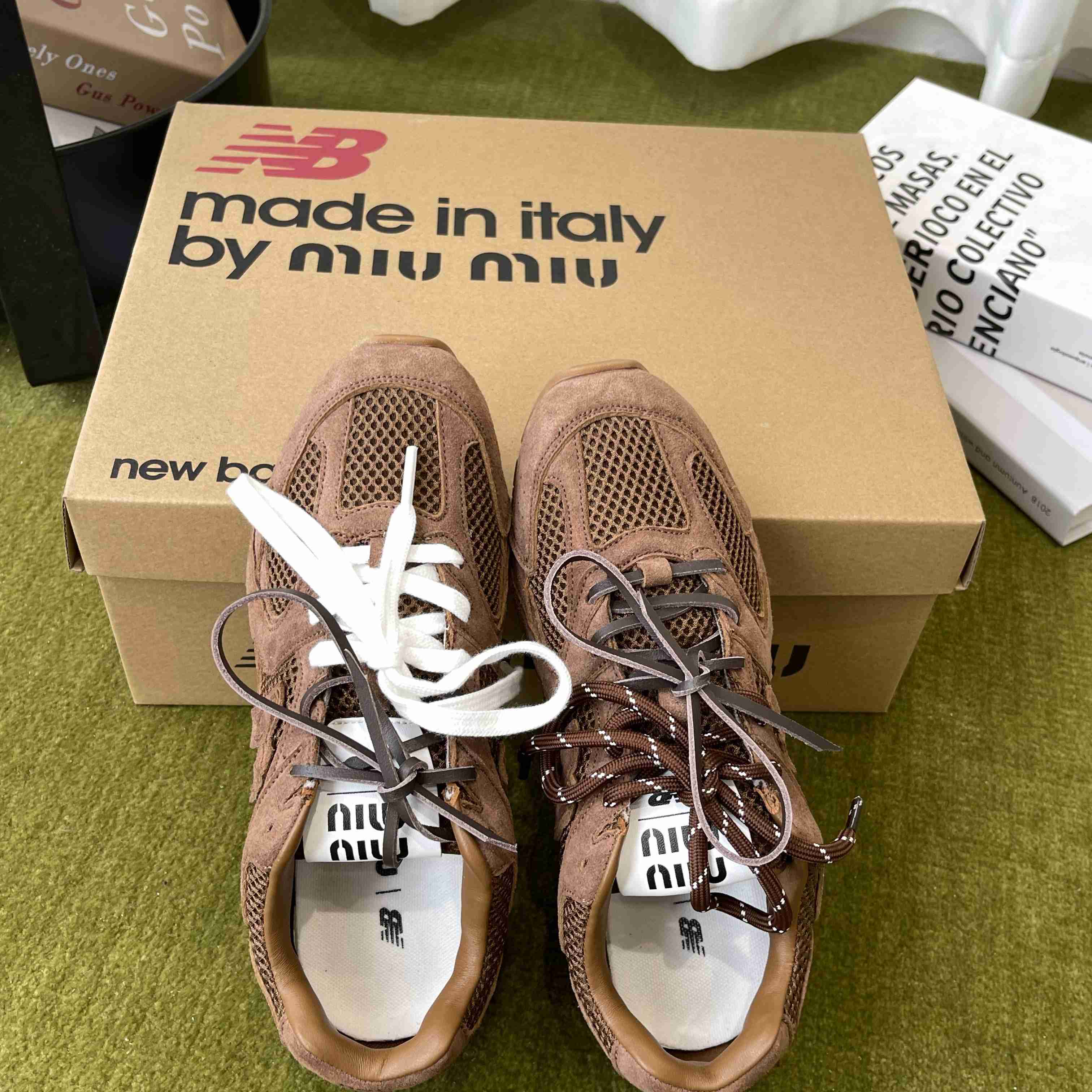 New Balance X Miu Miu 530 SL Suede And Mesh Sneakers - DopestKickz