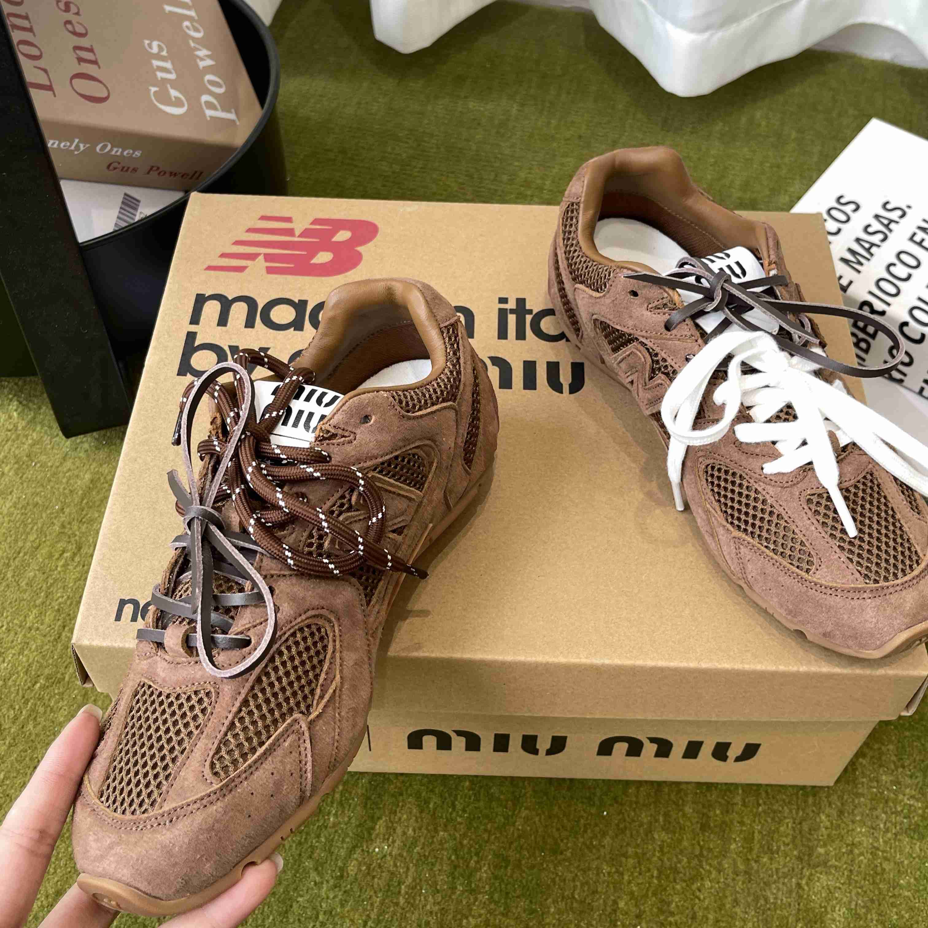 New Balance X Miu Miu 530 SL Suede And Mesh Sneakers - DopestKickz