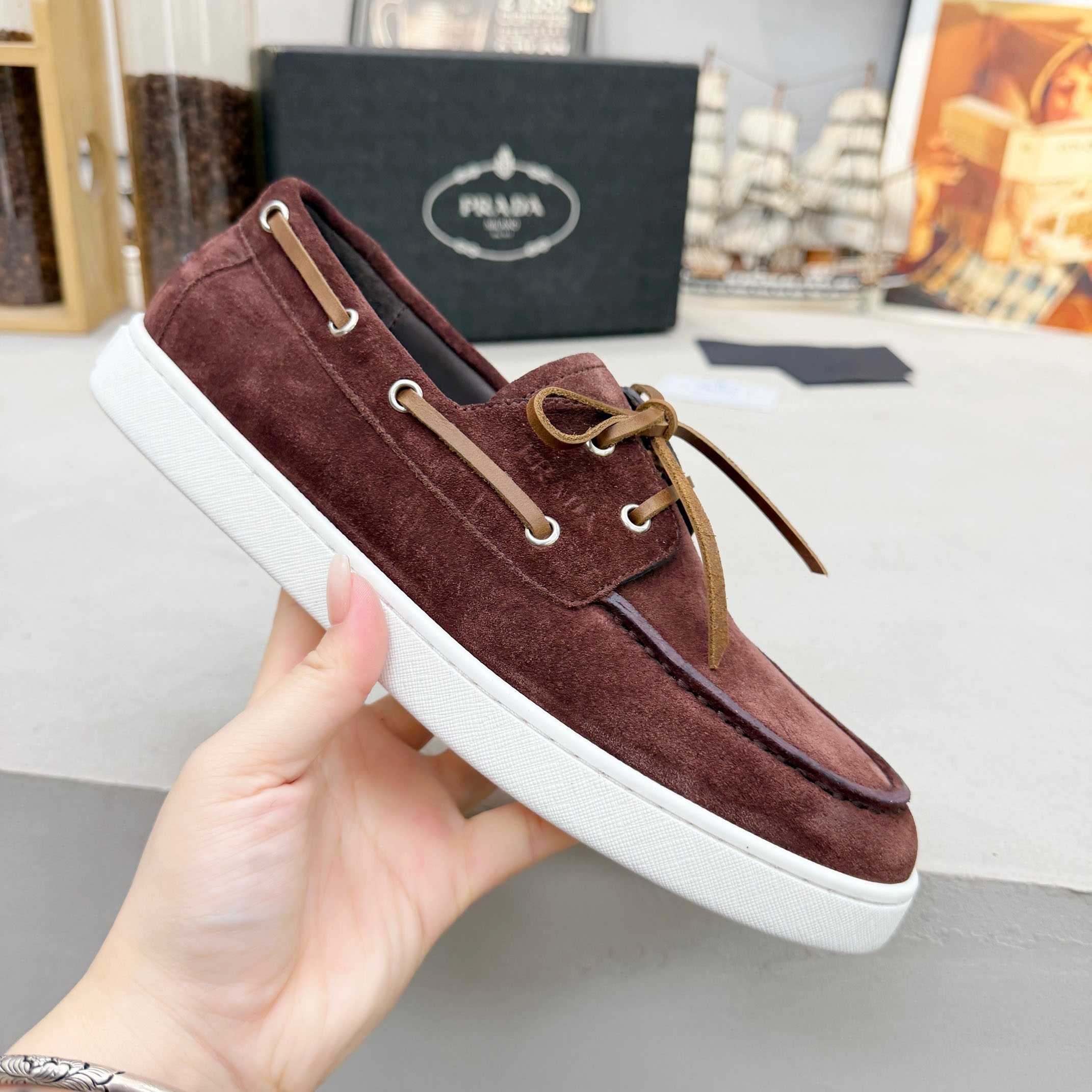 Prada Suede Boat Shoes With Laces - DopestKickz