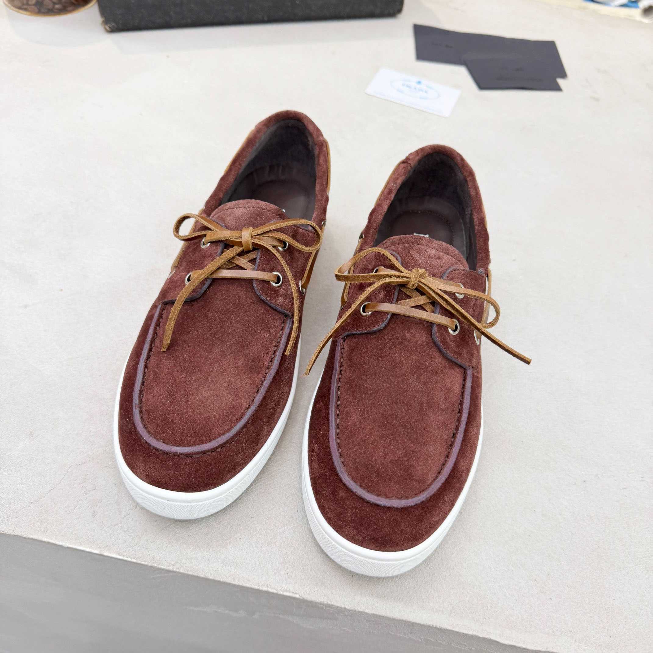 Prada Suede Boat Shoes With Laces - DopestKickz