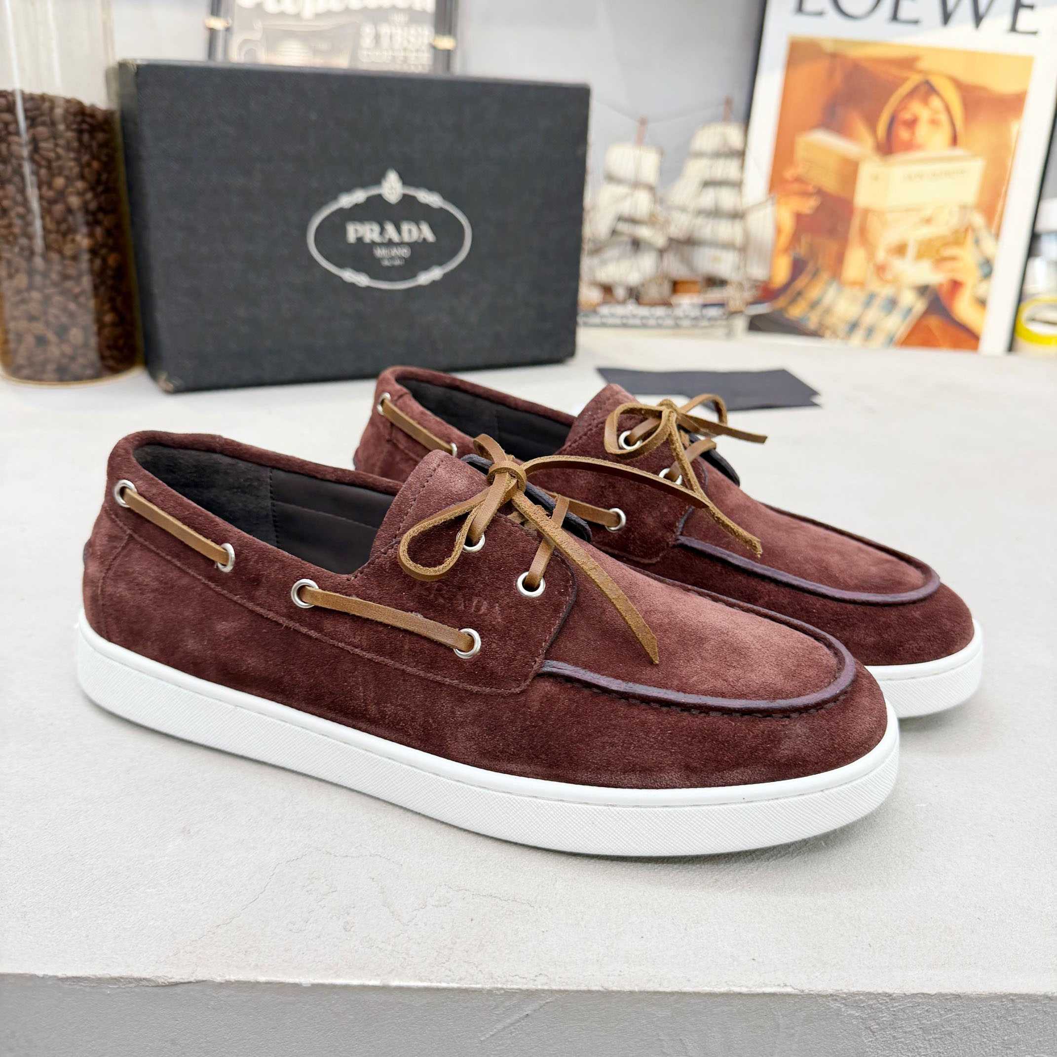 Prada Suede Boat Shoes With Laces - DopestKickz