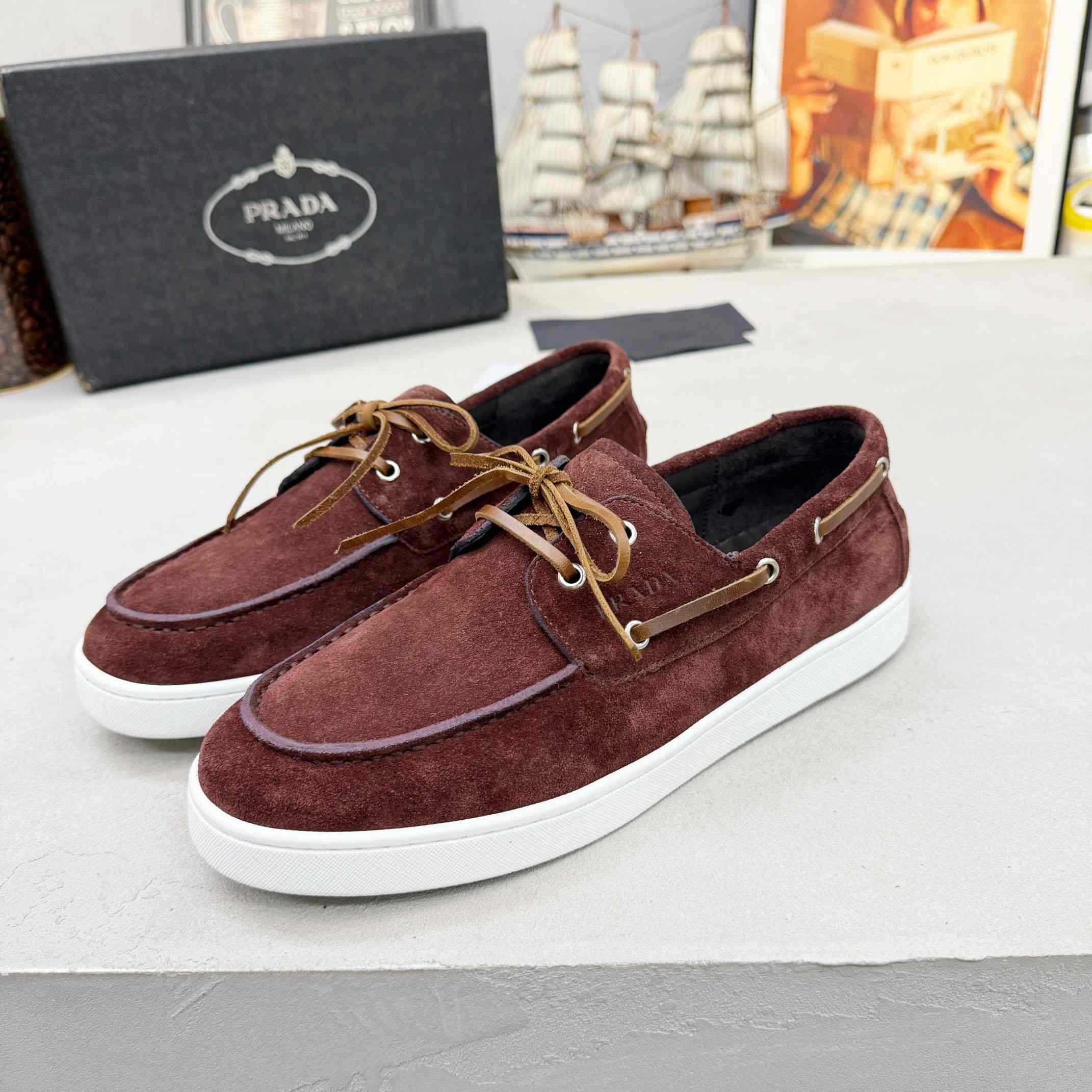 Prada Suede Boat Shoes With Laces - DopestKickz