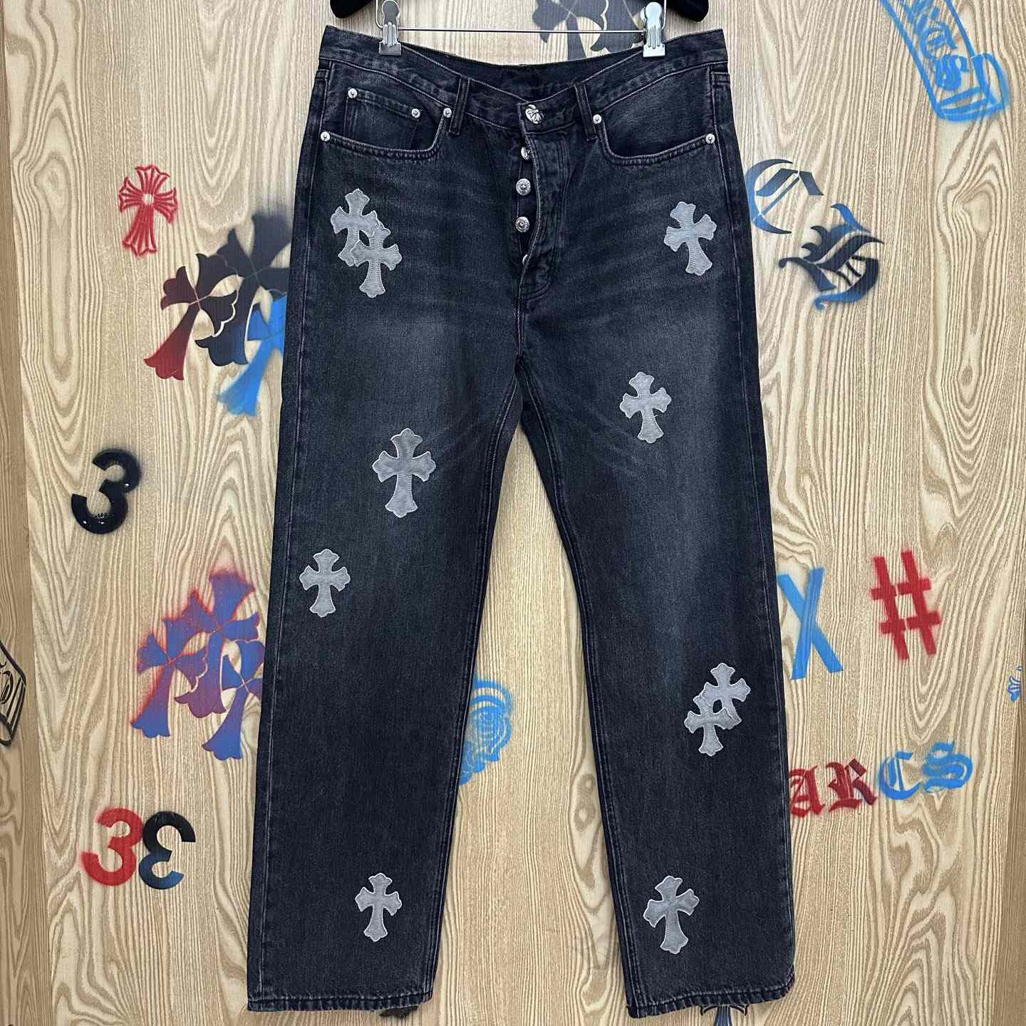 Chrome Hearts Pony Hair Cross Patch Jeans - DopestKickz