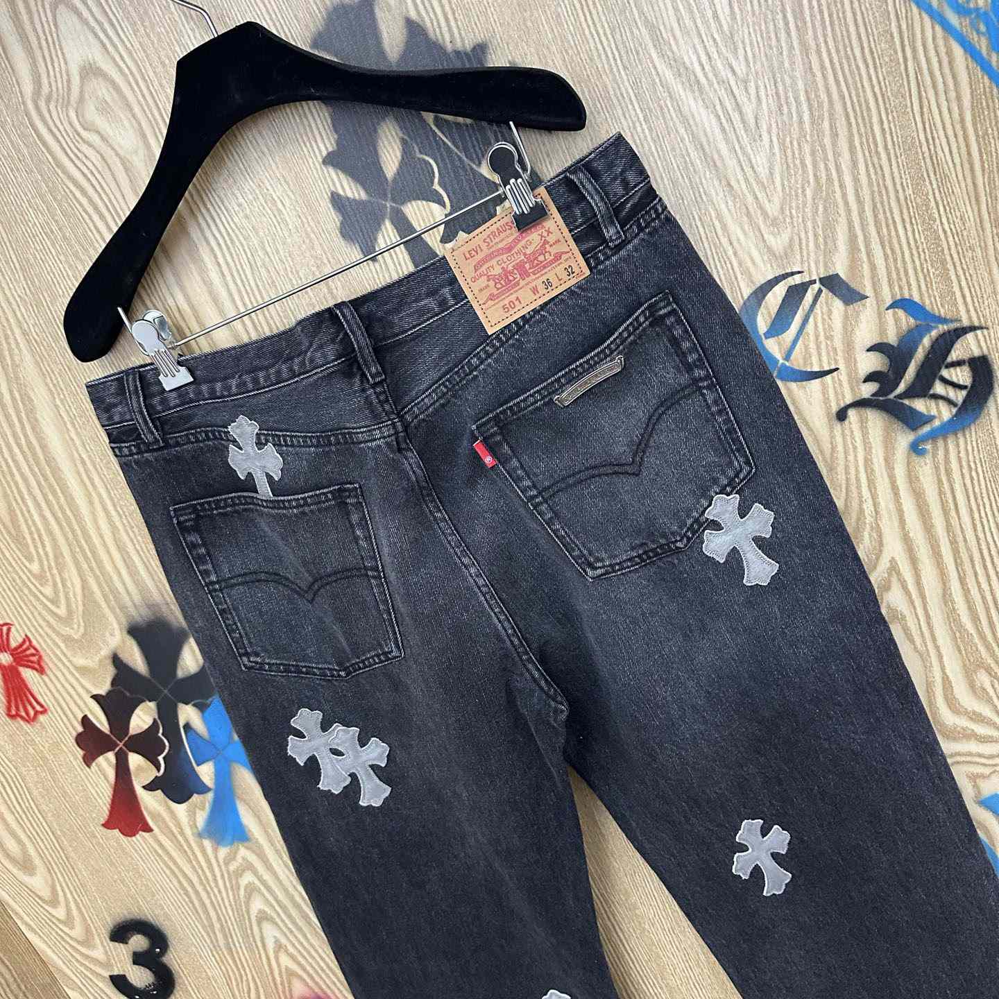 Chrome Hearts Pony Hair Cross Patch Jeans - DopestKickz
