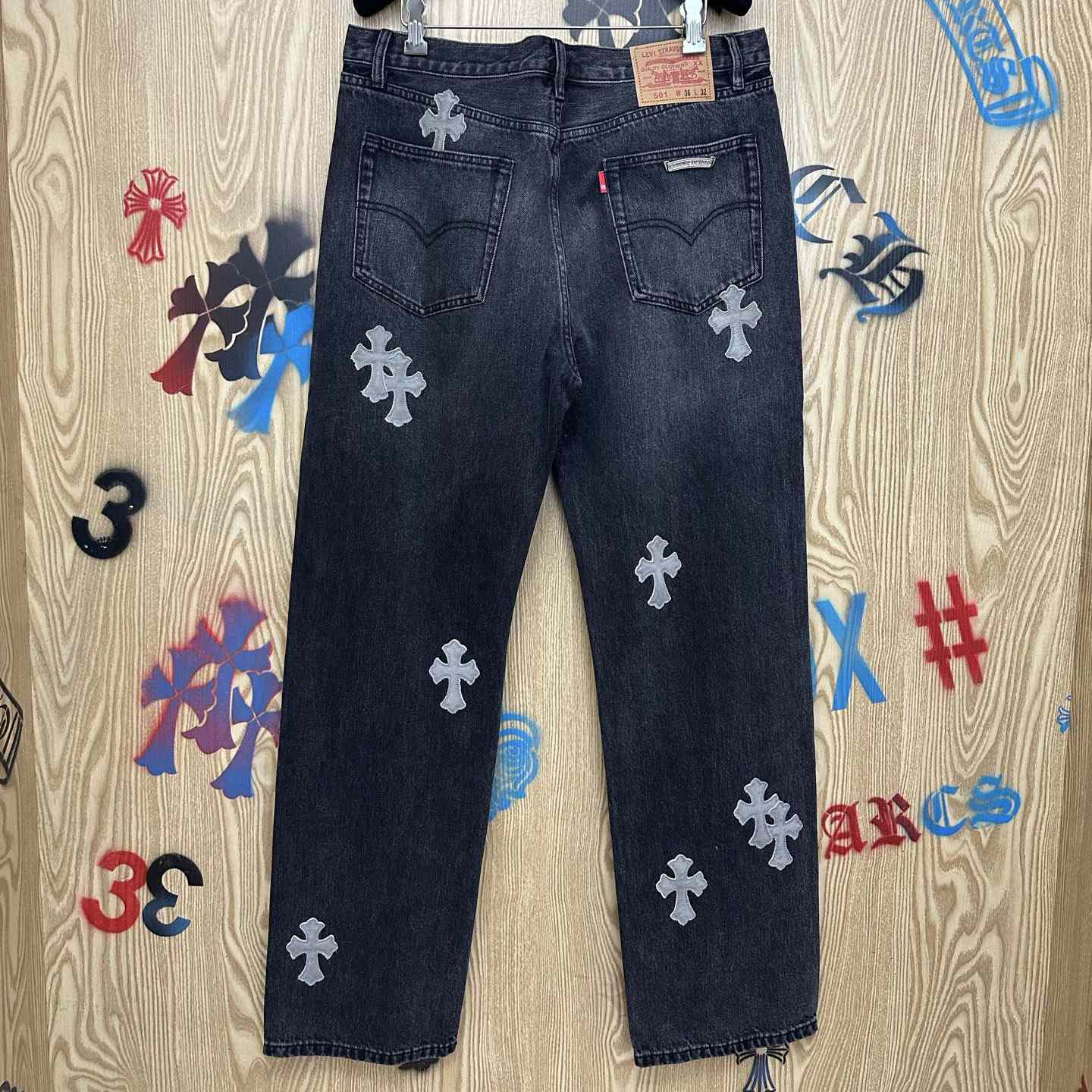 Chrome Hearts Pony Hair Cross Patch Jeans - DopestKickz