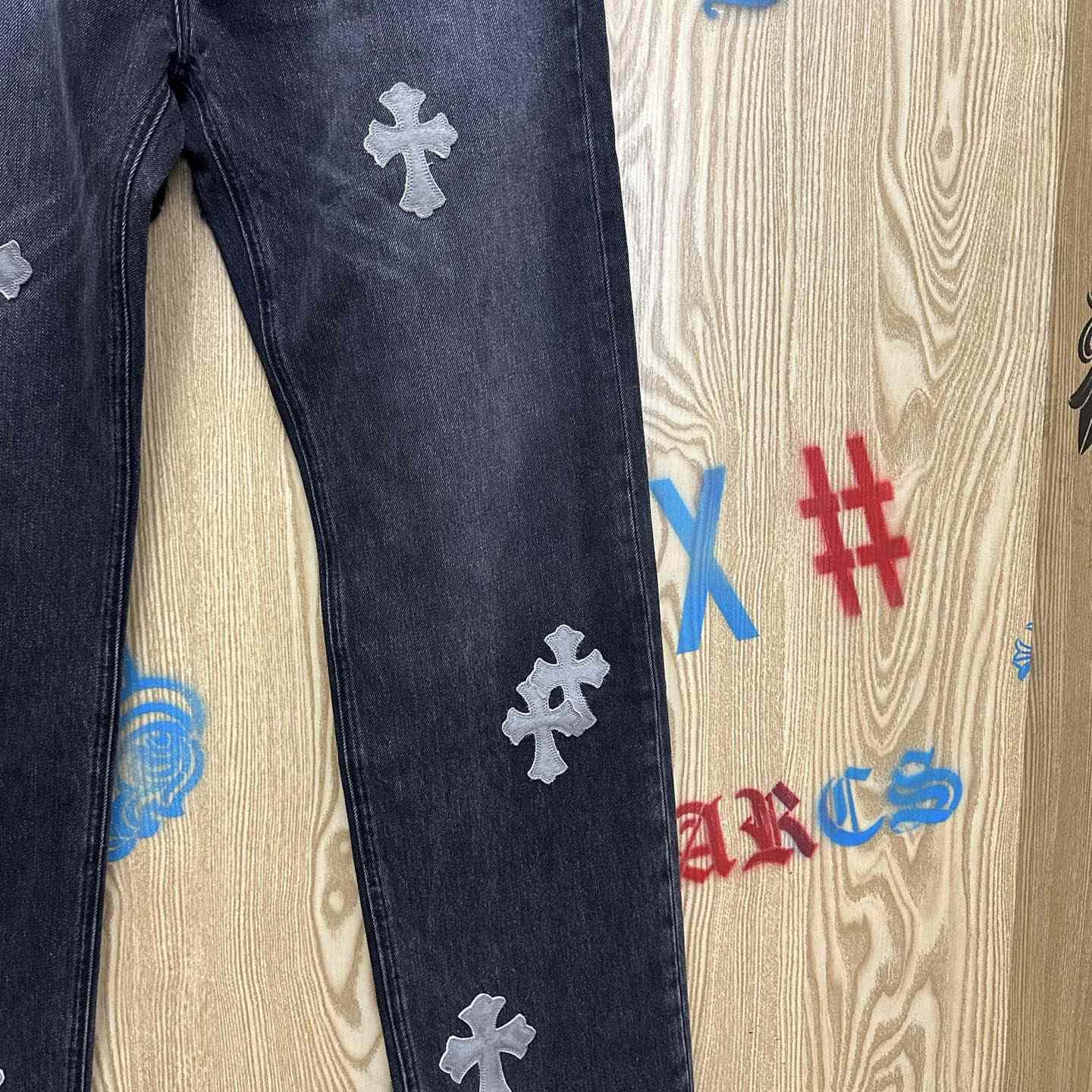 Chrome Hearts Pony Hair Cross Patch Jeans - DopestKickz