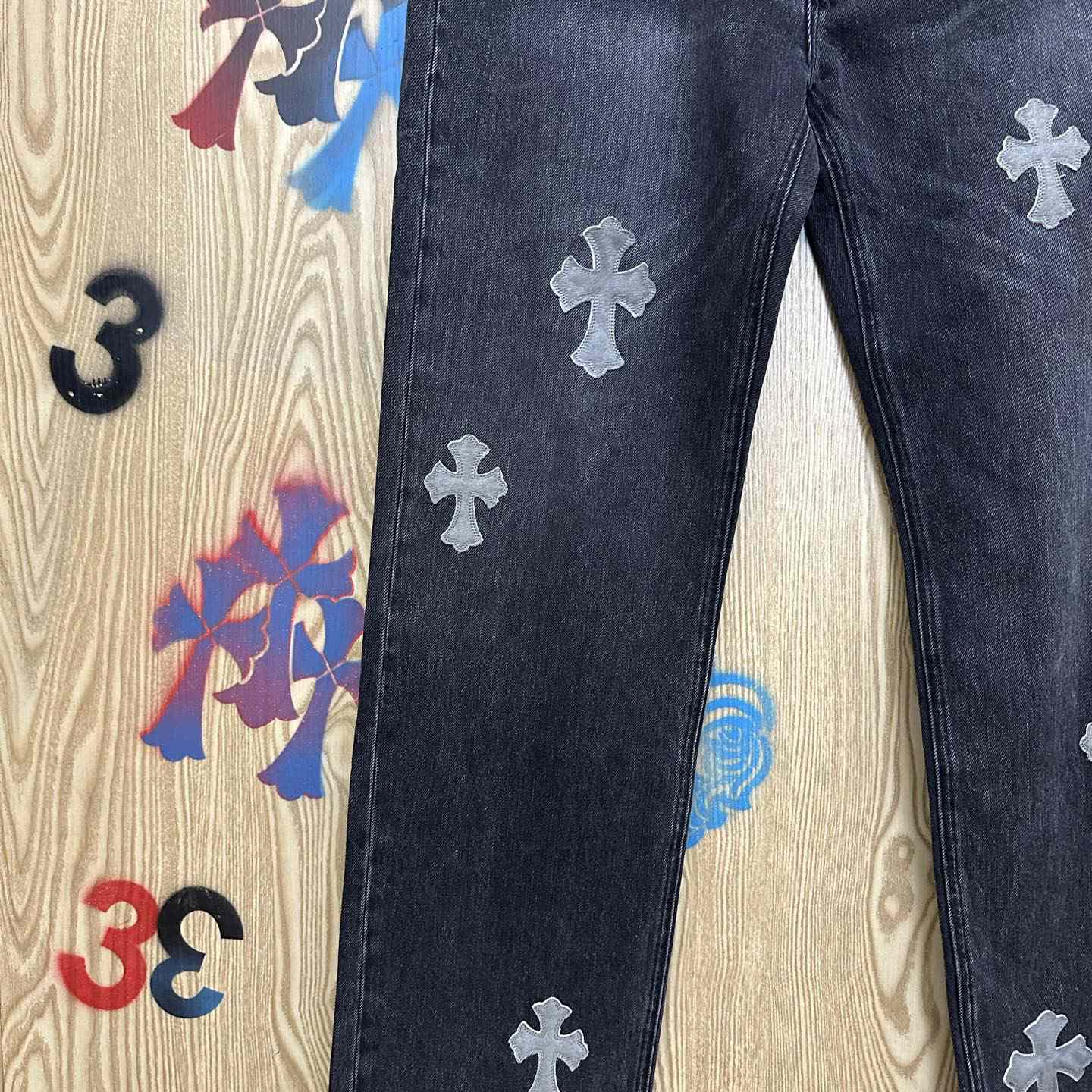 Chrome Hearts Pony Hair Cross Patch Jeans - DopestKickz