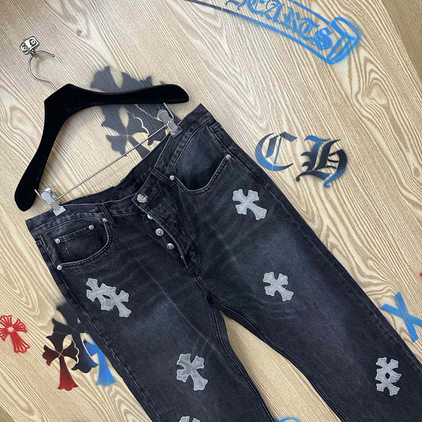 Chrome Hearts Pony Hair Cross Patch Jeans - DopestKickz