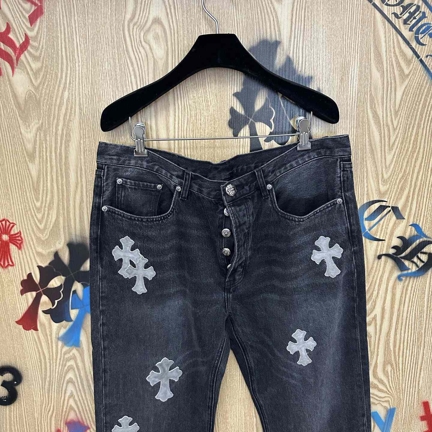Chrome Hearts Pony Hair Cross Patch Jeans - DopestKickz