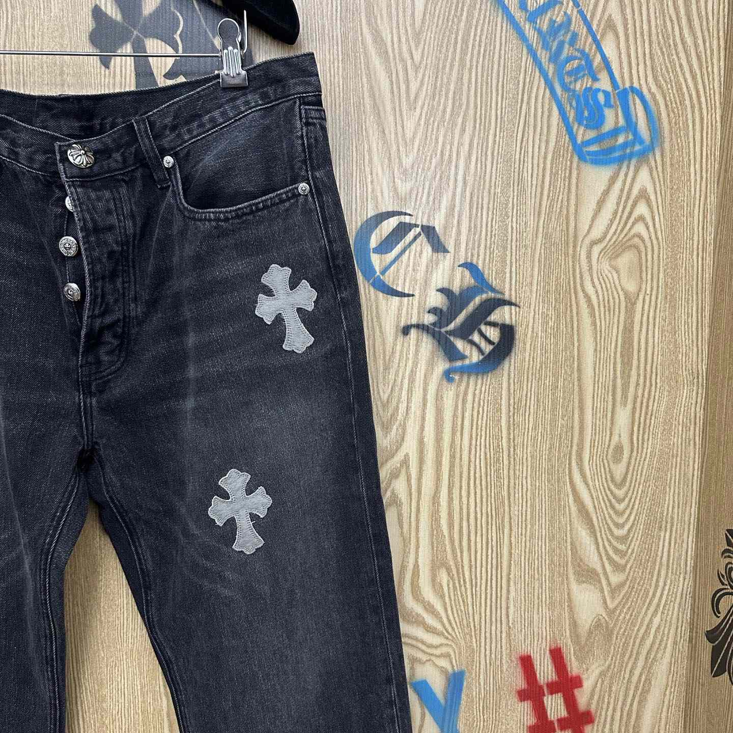 Chrome Hearts Pony Hair Cross Patch Jeans - DopestKickz