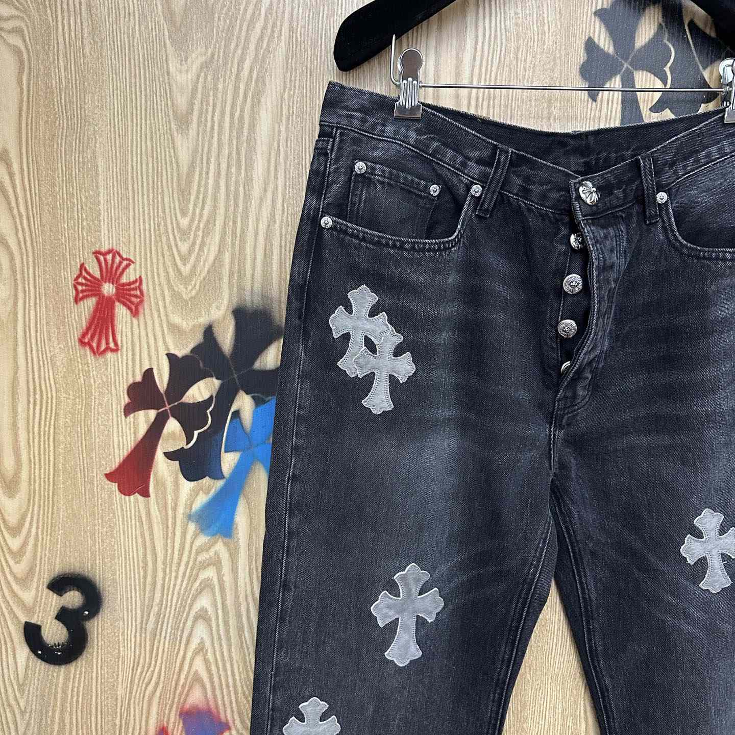Chrome Hearts Pony Hair Cross Patch Jeans - DopestKickz