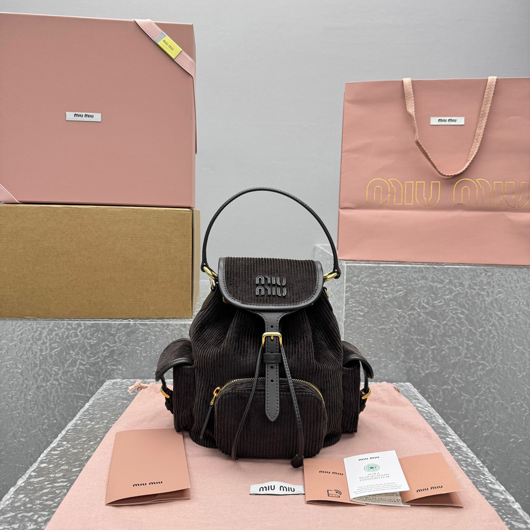 Miu Miu  Medium Corduroy Cotton Backpack - DopestKickz