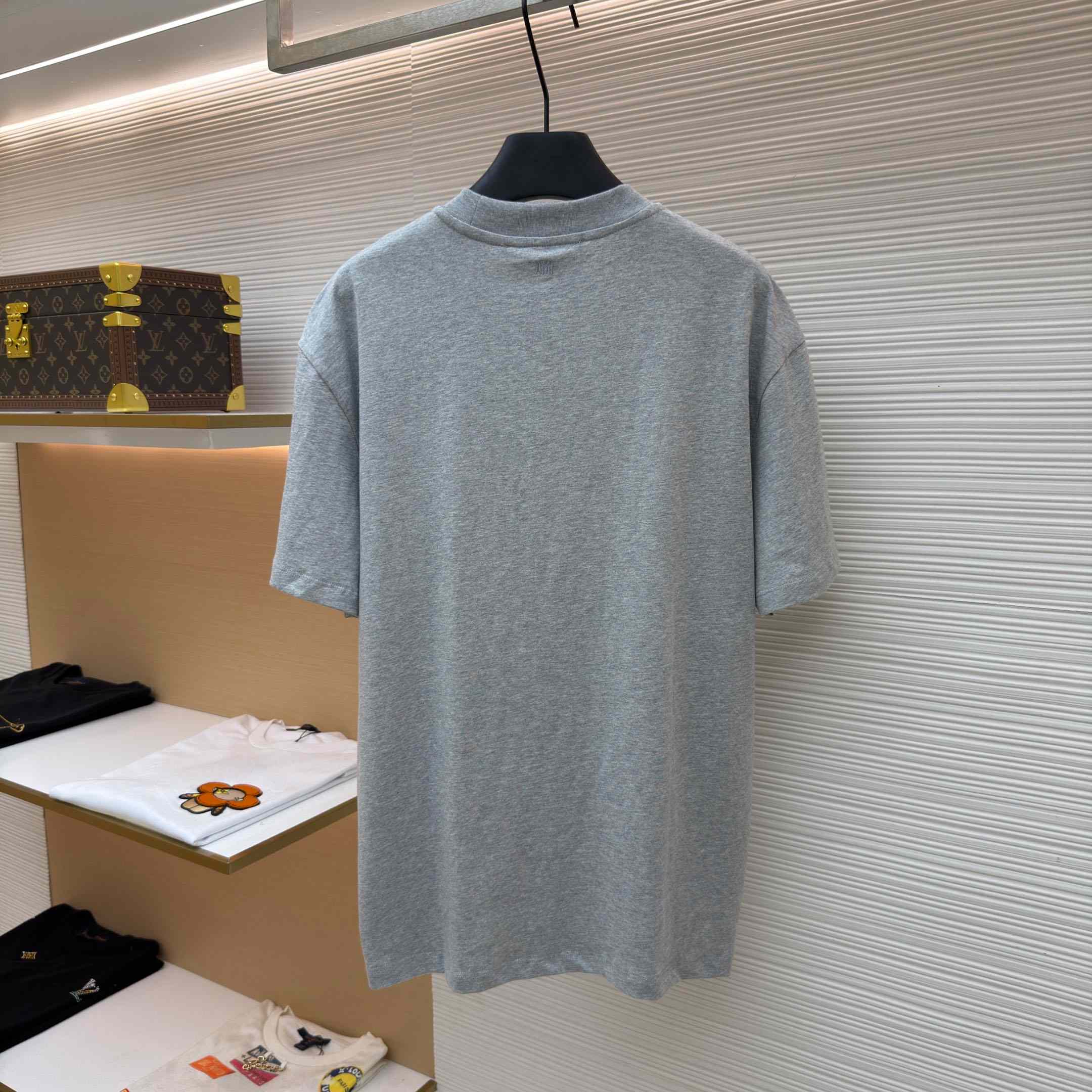 AMI Paris Grey Cotton Contrasted Adc Tshirt - DopestKickz