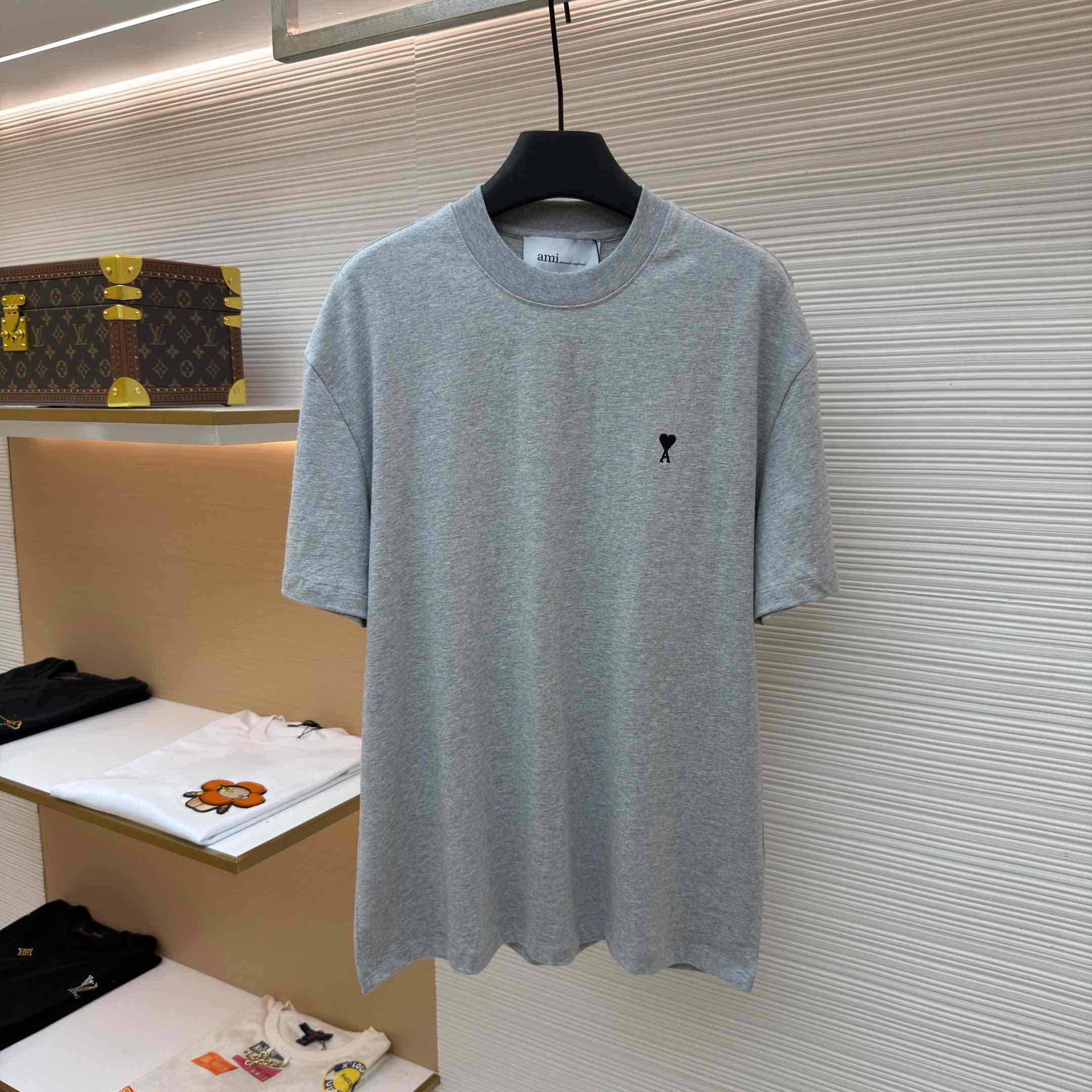 AMI Paris Grey Cotton Contrasted Adc Tshirt - DopestKickz