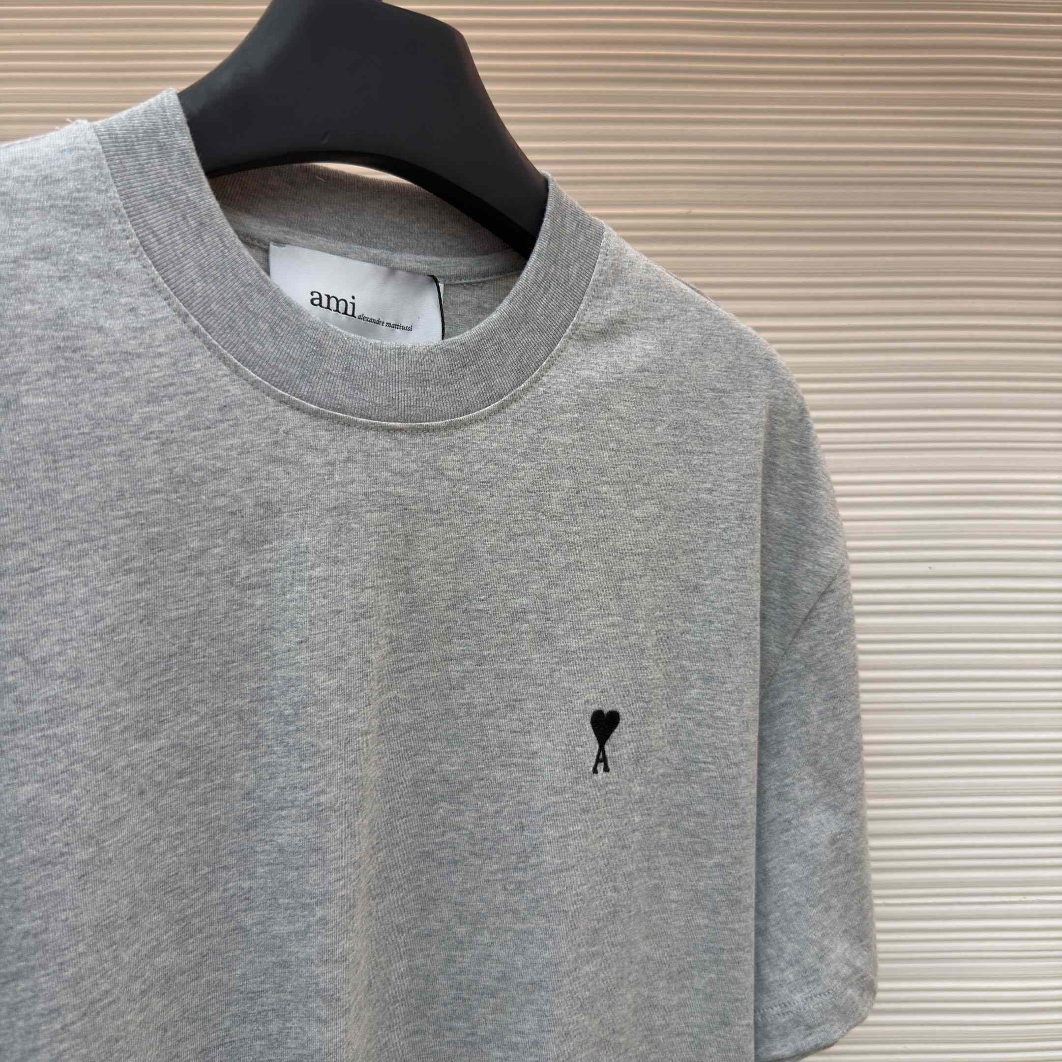AMI Paris Grey Cotton Contrasted Adc Tshirt - DopestKickz