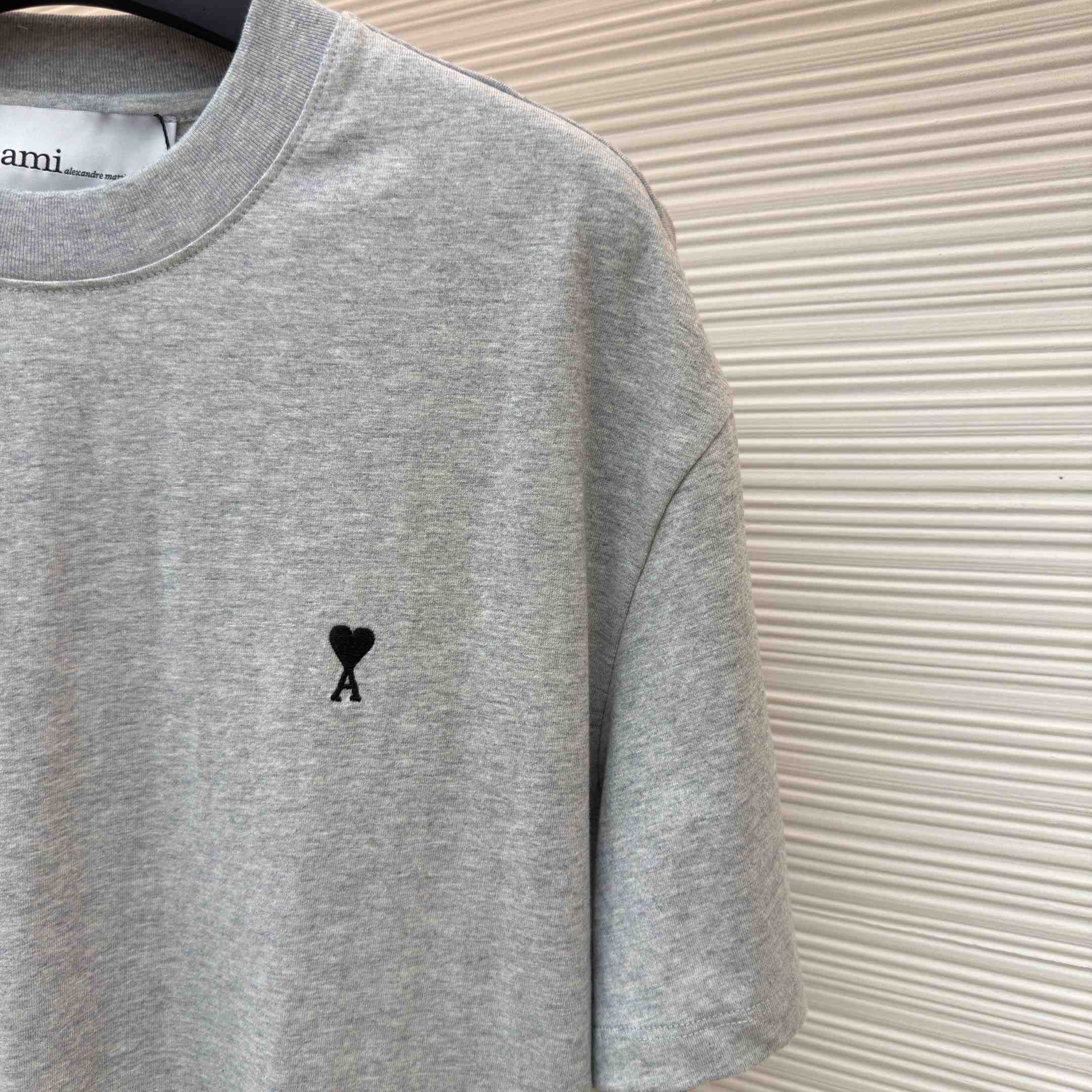 AMI Paris Grey Cotton Contrasted Adc Tshirt - DopestKickz