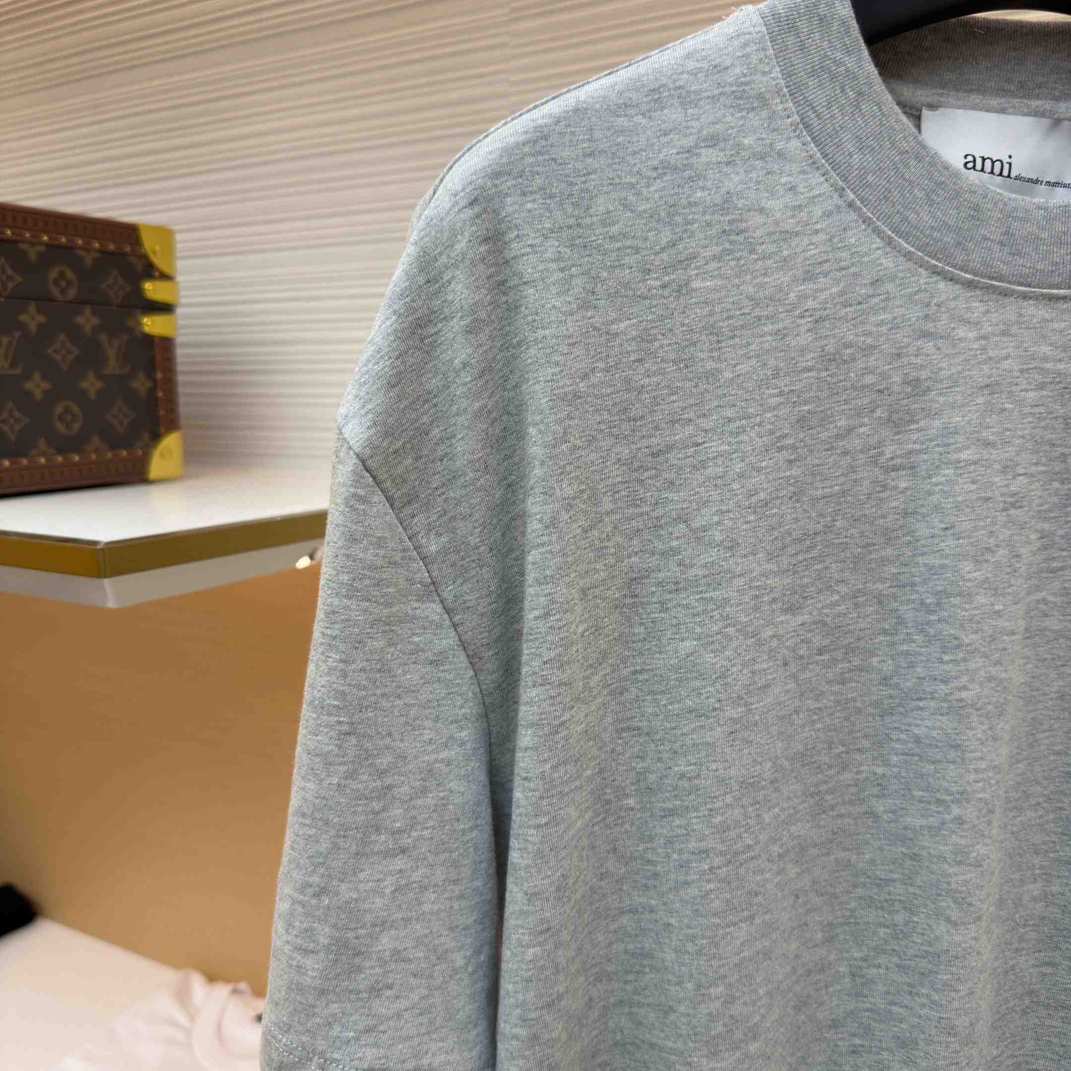 AMI Paris Grey Cotton Contrasted Adc Tshirt - DopestKickz