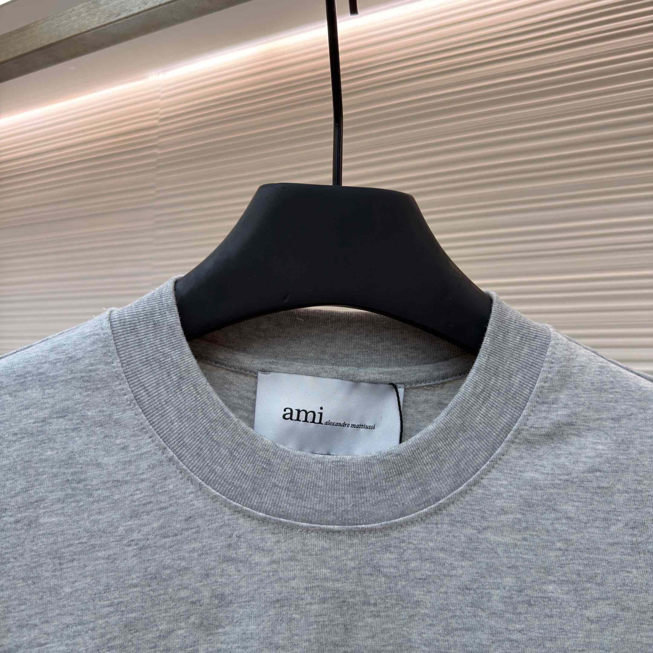 AMI Paris Grey Cotton Contrasted Adc Tshirt - DopestKickz