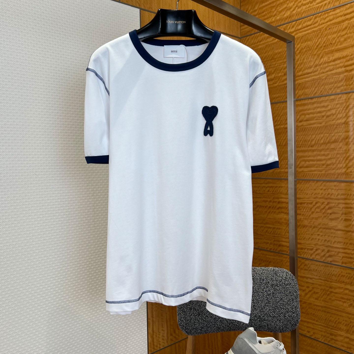 AMI Paris White Cotton Ami De Coeur Knitted Patch T-shirt - DopestKickz
