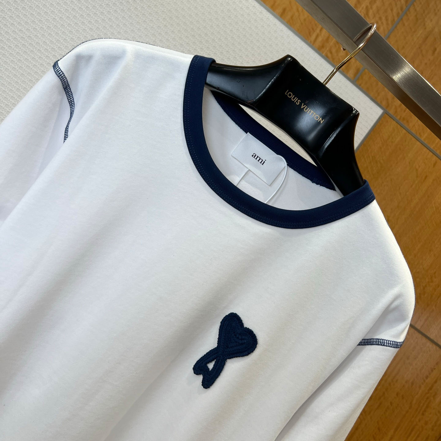 AMI Paris White Cotton Ami De Coeur Knitted Patch T-shirt - DopestKickz
