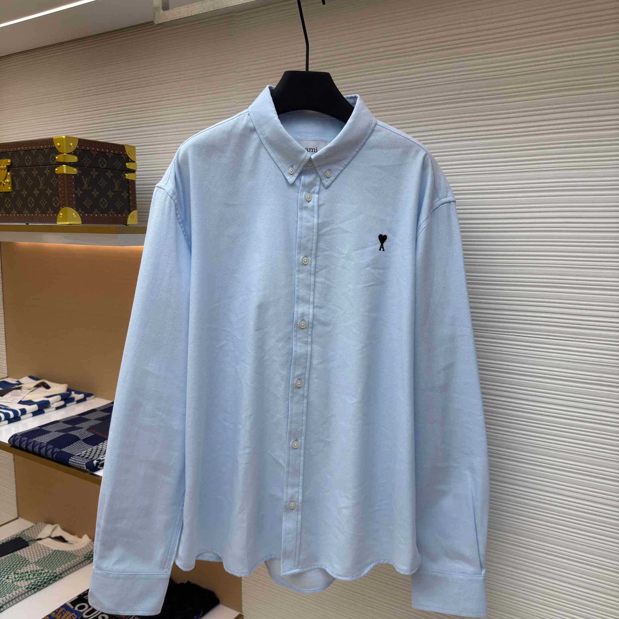 AMI Paris Ami De Coeur Button Down Shirt In Cotton Oxford - DopestKickz