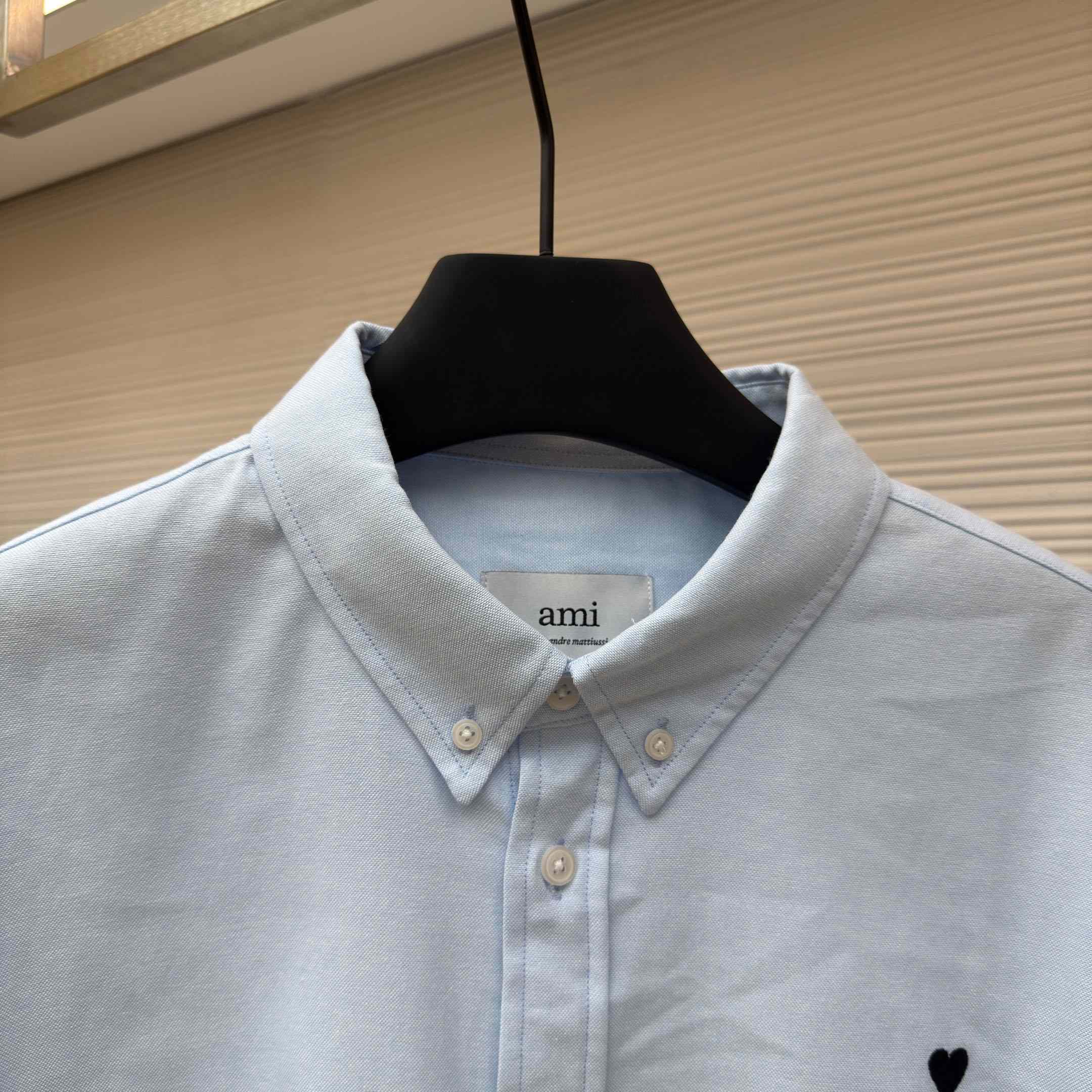 AMI Paris Ami De Coeur Button Down Shirt In Cotton Oxford - DopestKickz
