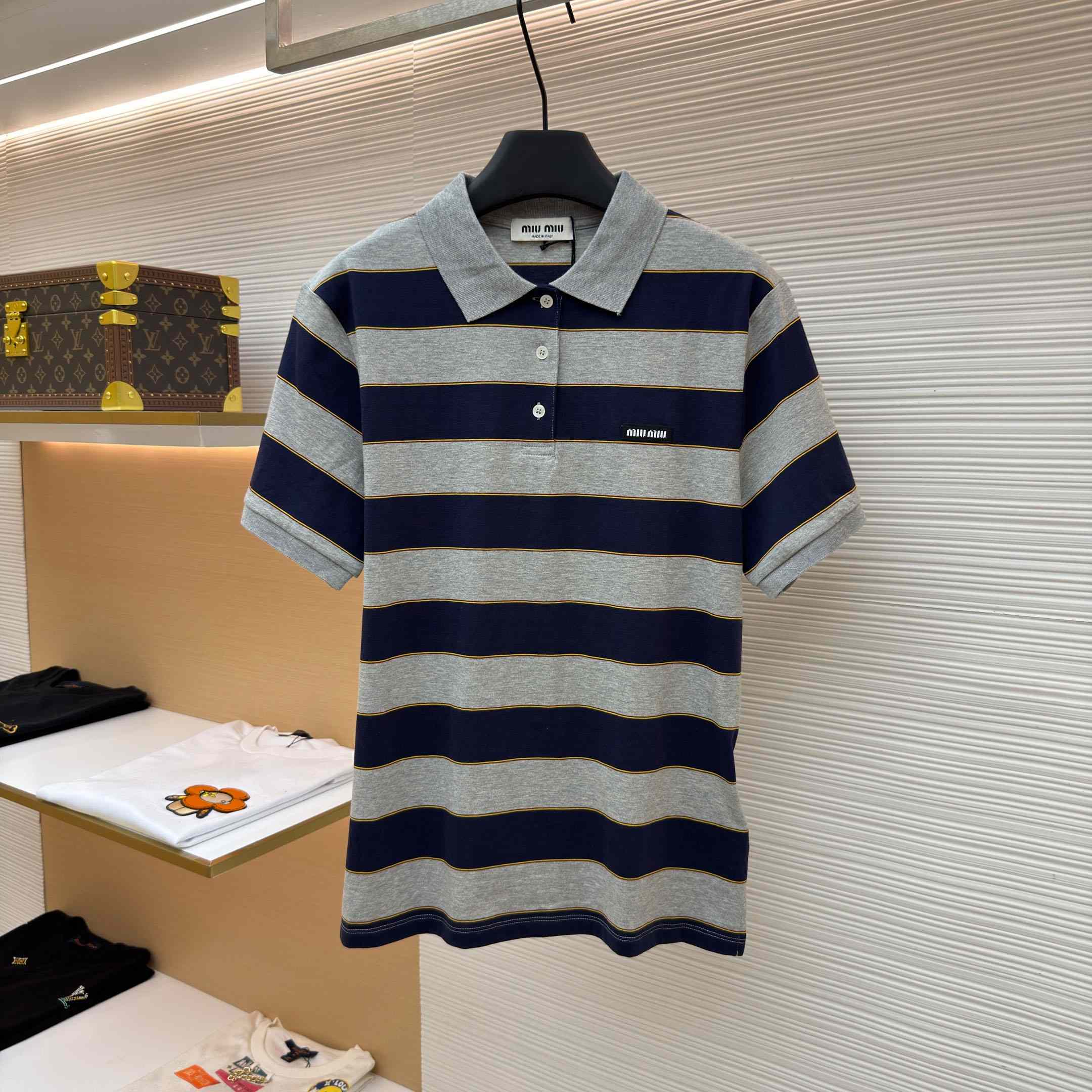 Miu Miu Striped Jersey Polo Shirt - DopestKickz