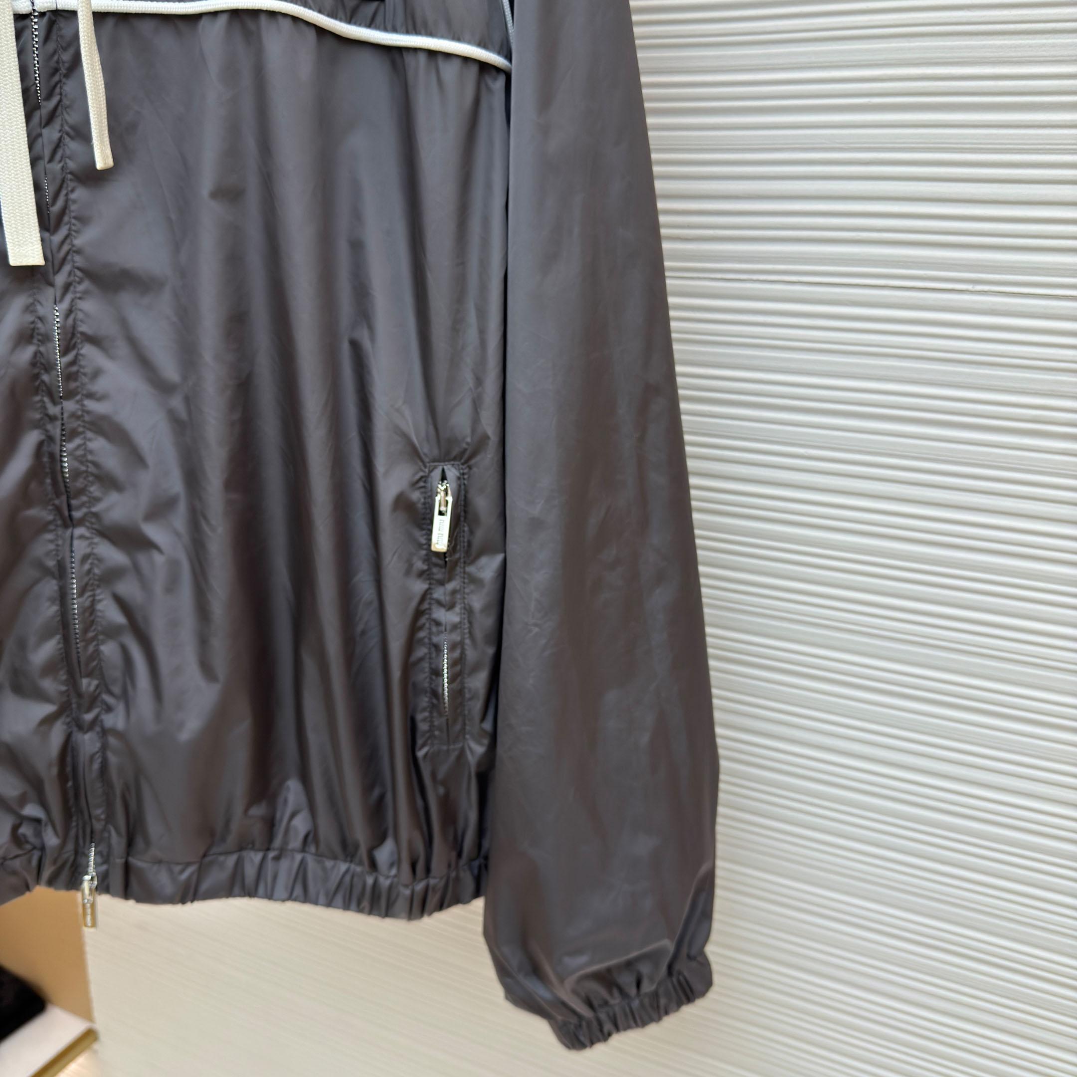 Miu Miu Gray Technical Silk Zipper Jacket - DopestKickz