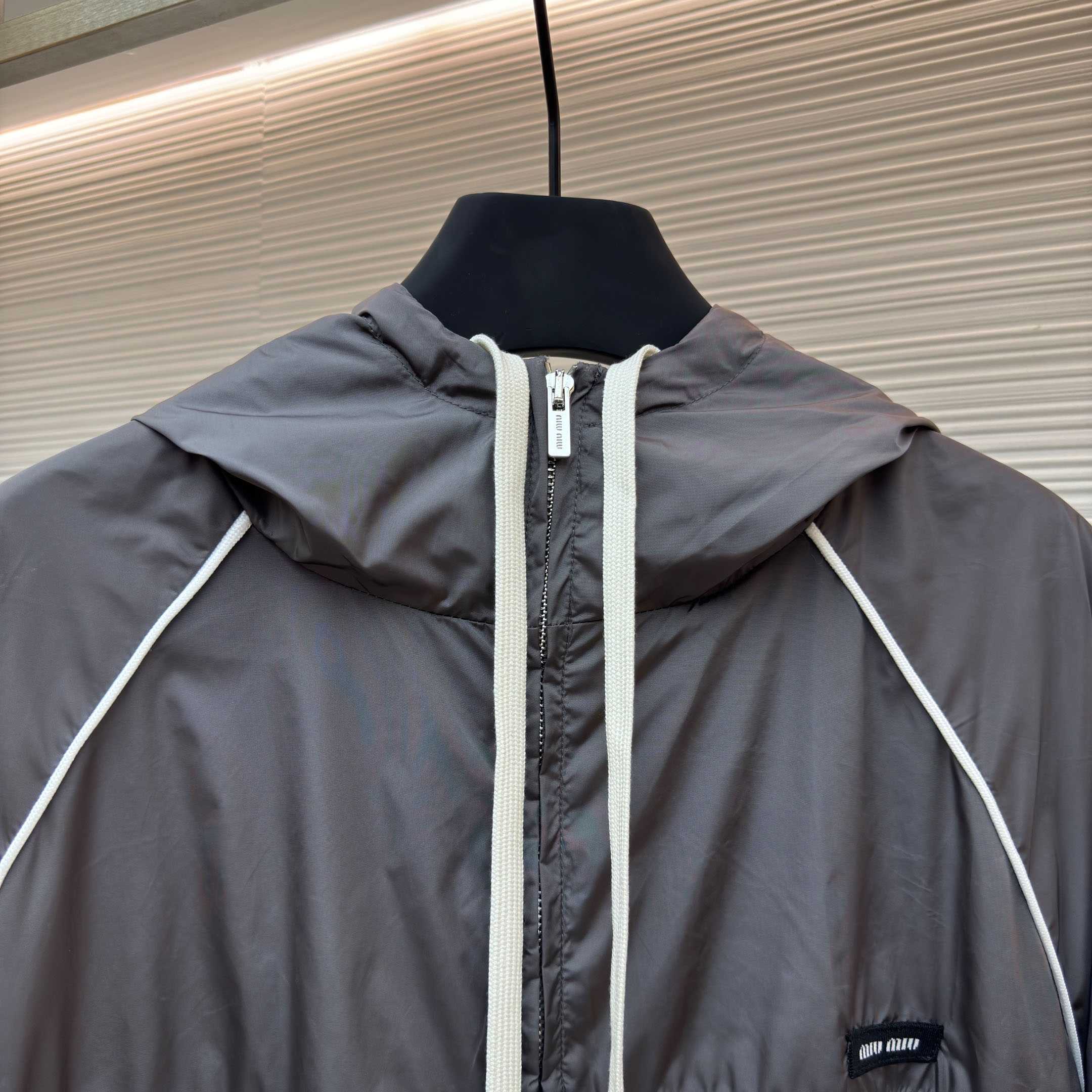 Miu Miu Gray Technical Silk Zipper Jacket - DopestKickz