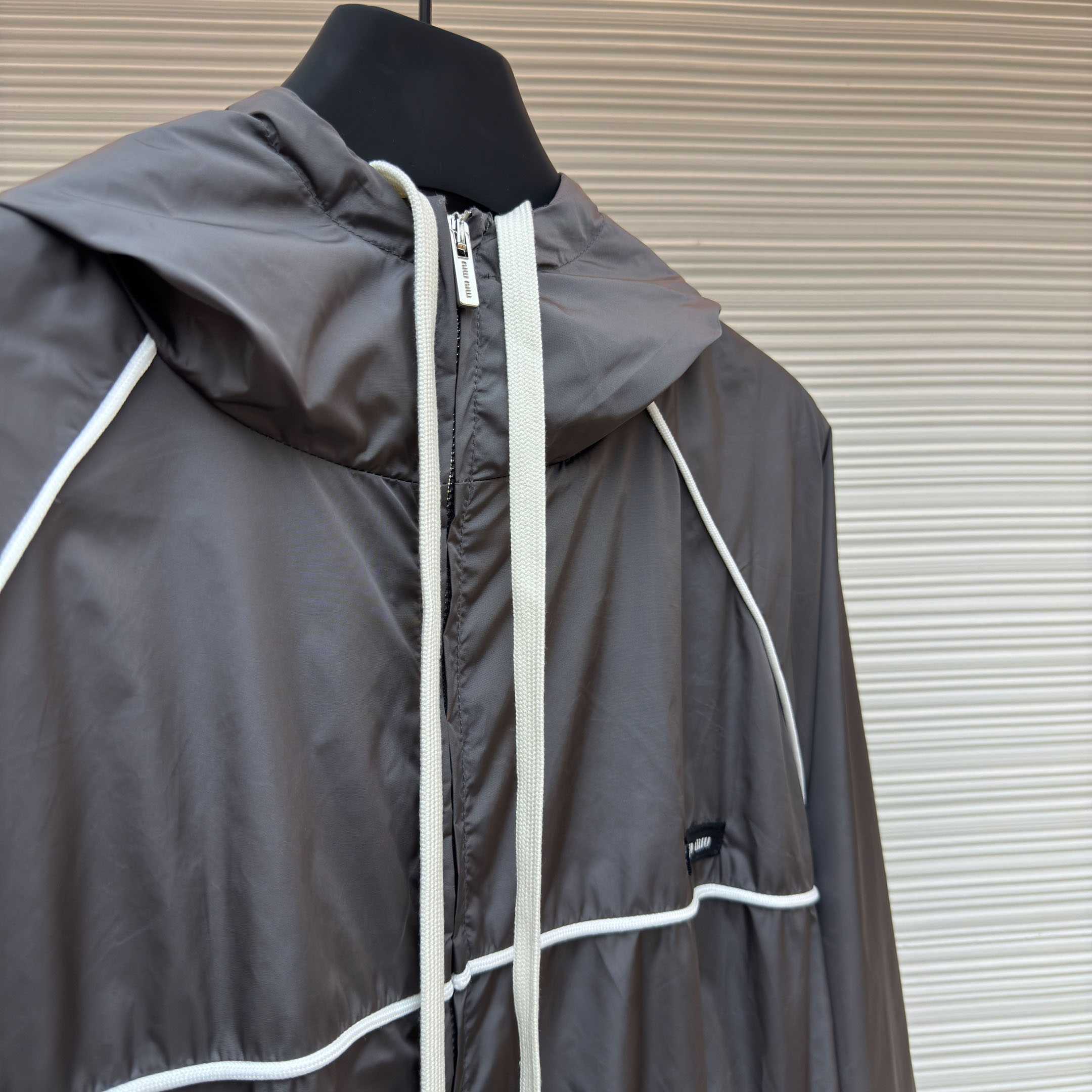 Miu Miu Gray Technical Silk Zipper Jacket - DopestKickz