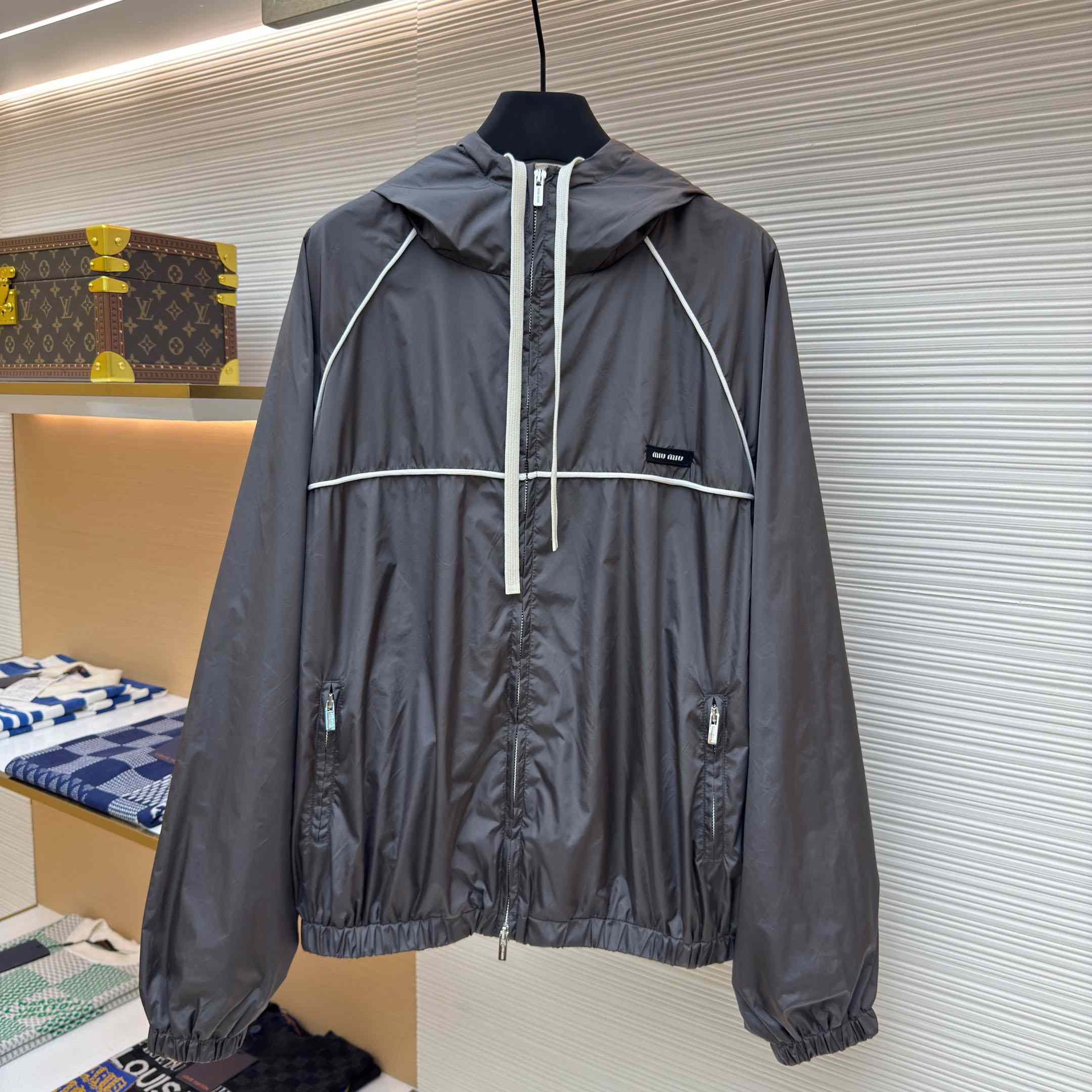 Miu Miu Gray Technical Silk Zipper Jacket - DopestKickz