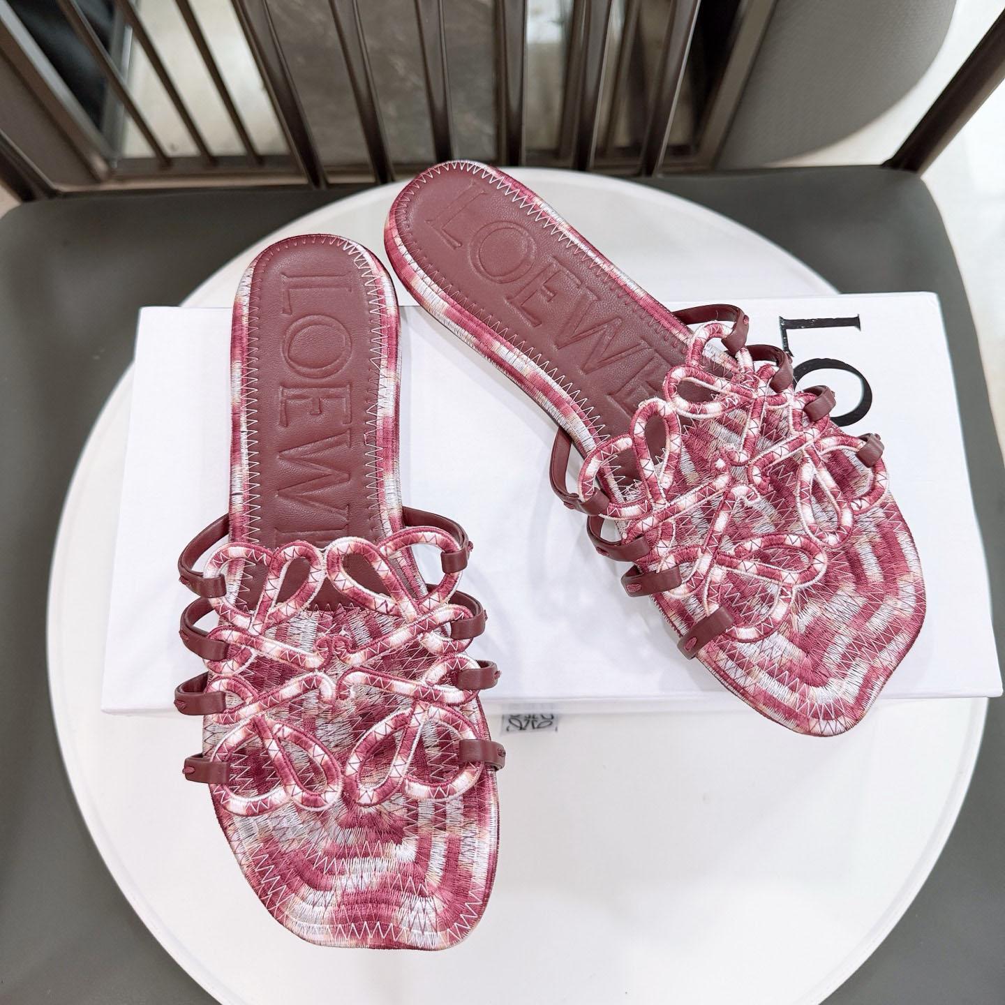 Loewe Petal Anagram Slide In Embroidered Canvas - DopestKickz