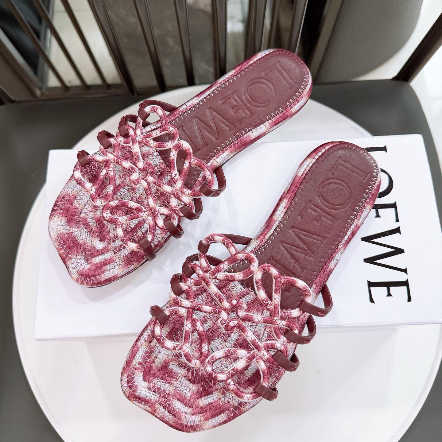 Loewe Petal Anagram Slide In Embroidered Canvas - DopestKickz
