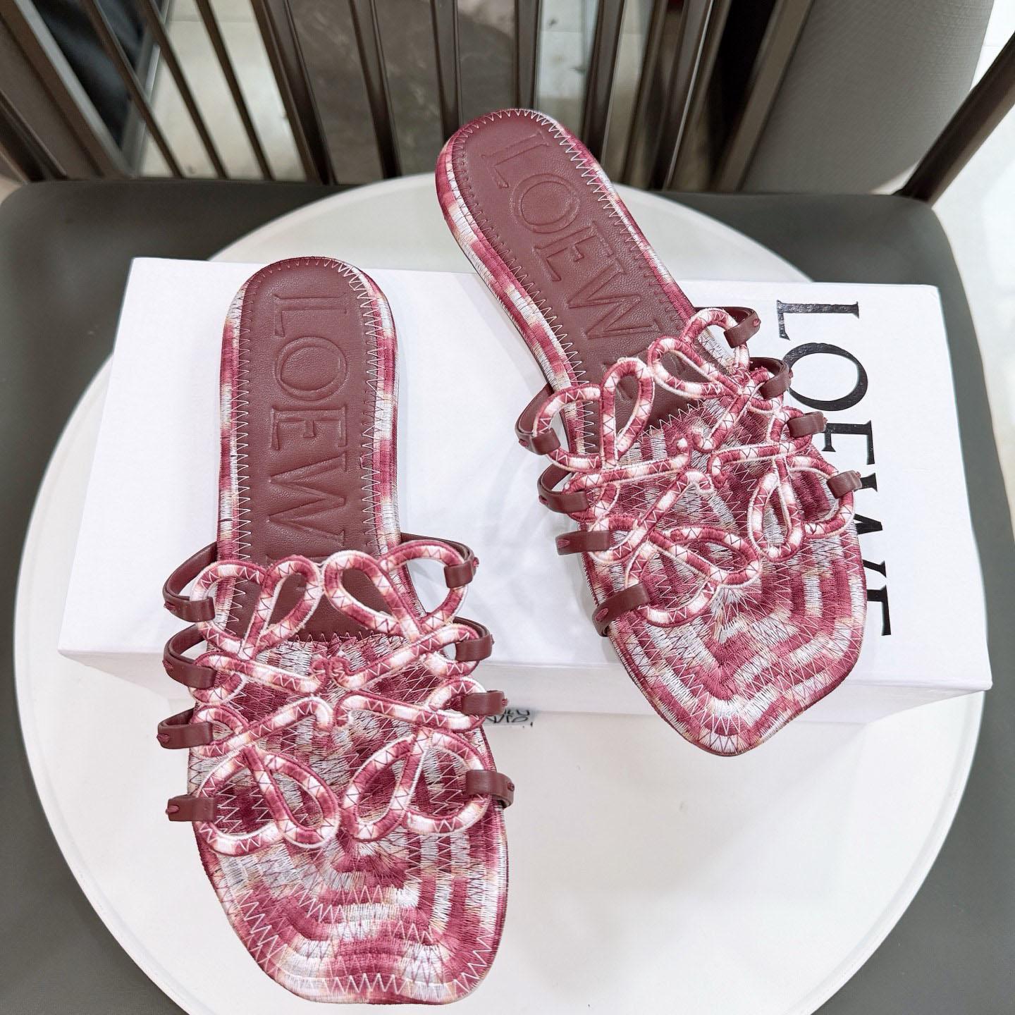 Loewe Petal Anagram Slide In Embroidered Canvas - DopestKickz