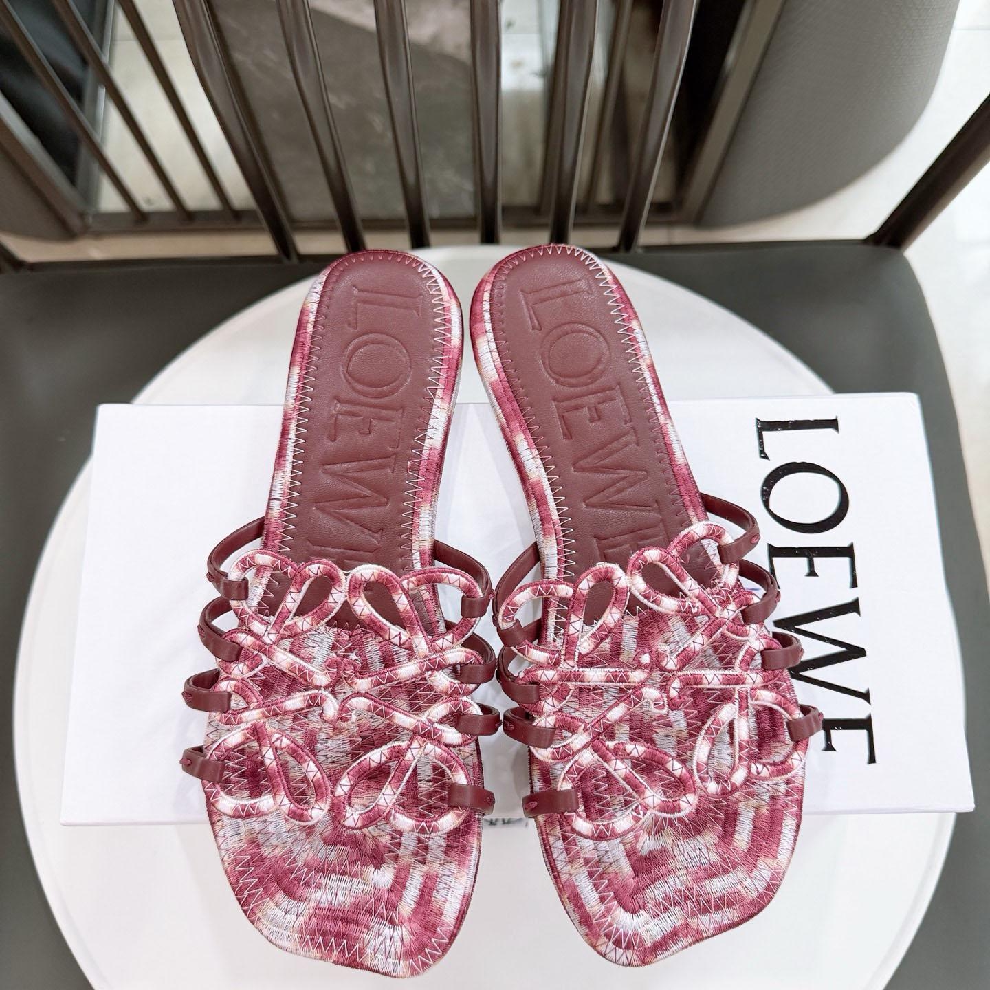 Loewe Petal Anagram Slide In Embroidered Canvas - DopestKickz