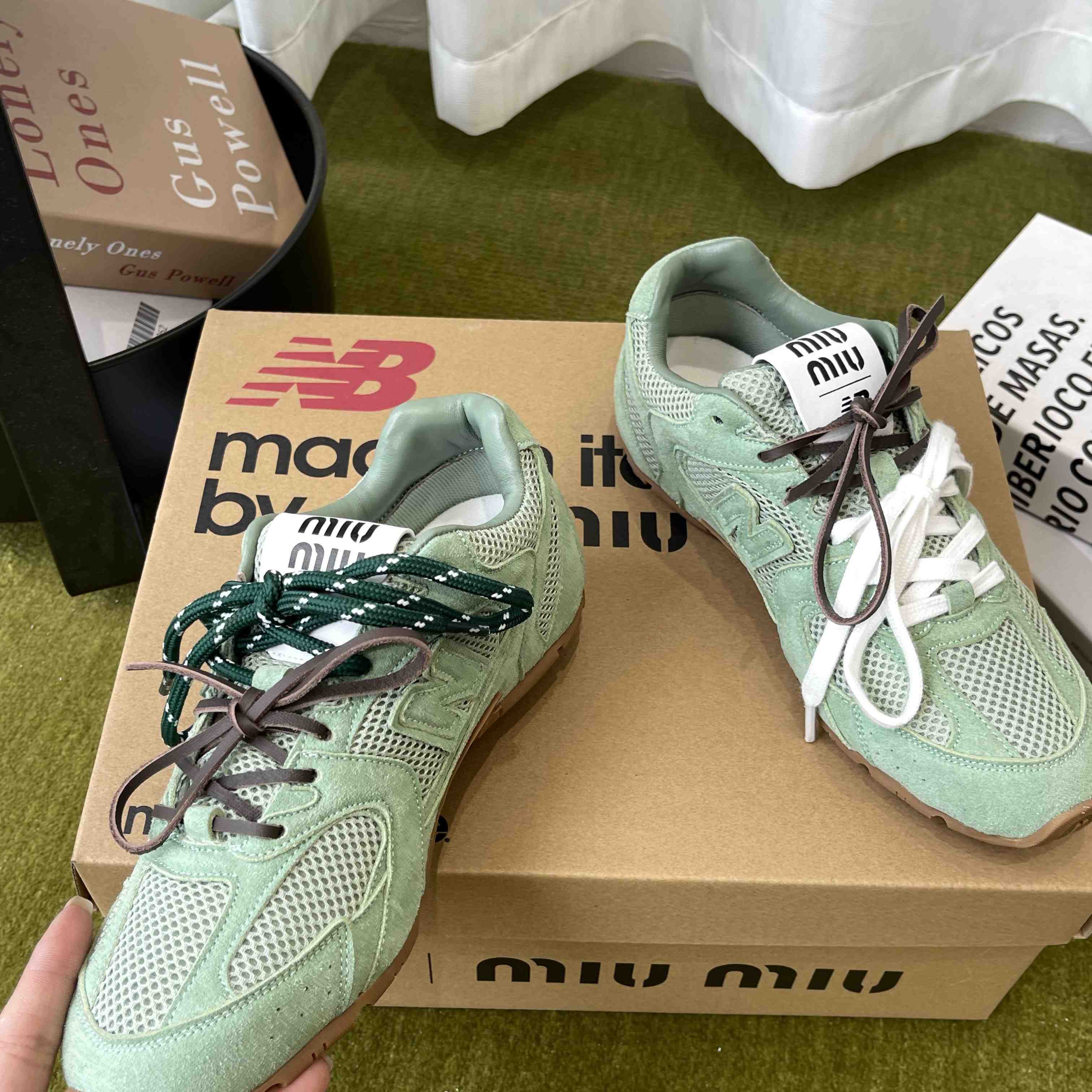 New Balance X Miu Miu 530 SL Suede And Mesh Sneakers - DopestKickz