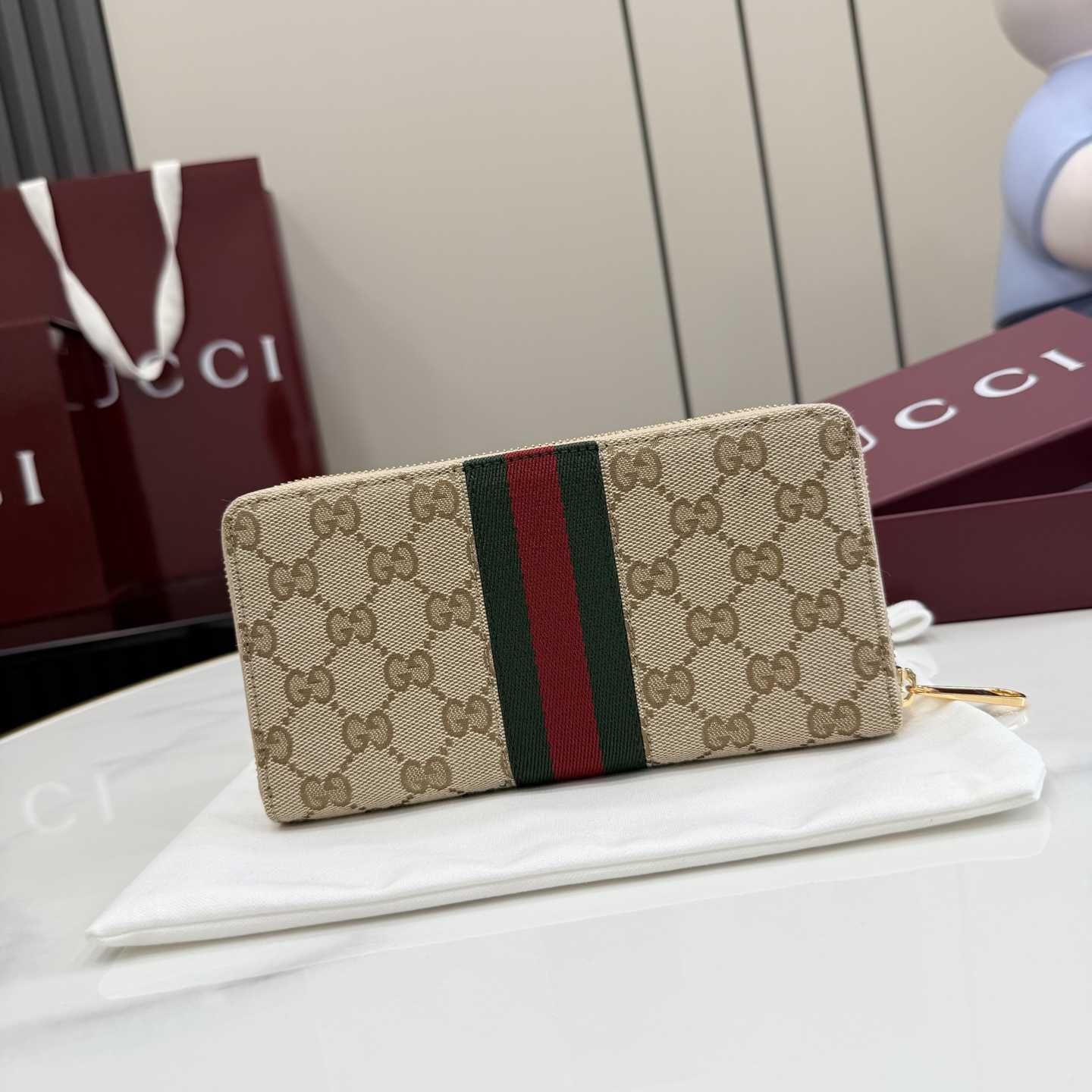 Gucci Horsebit Web Zip Around Wallet - DopestKickz
