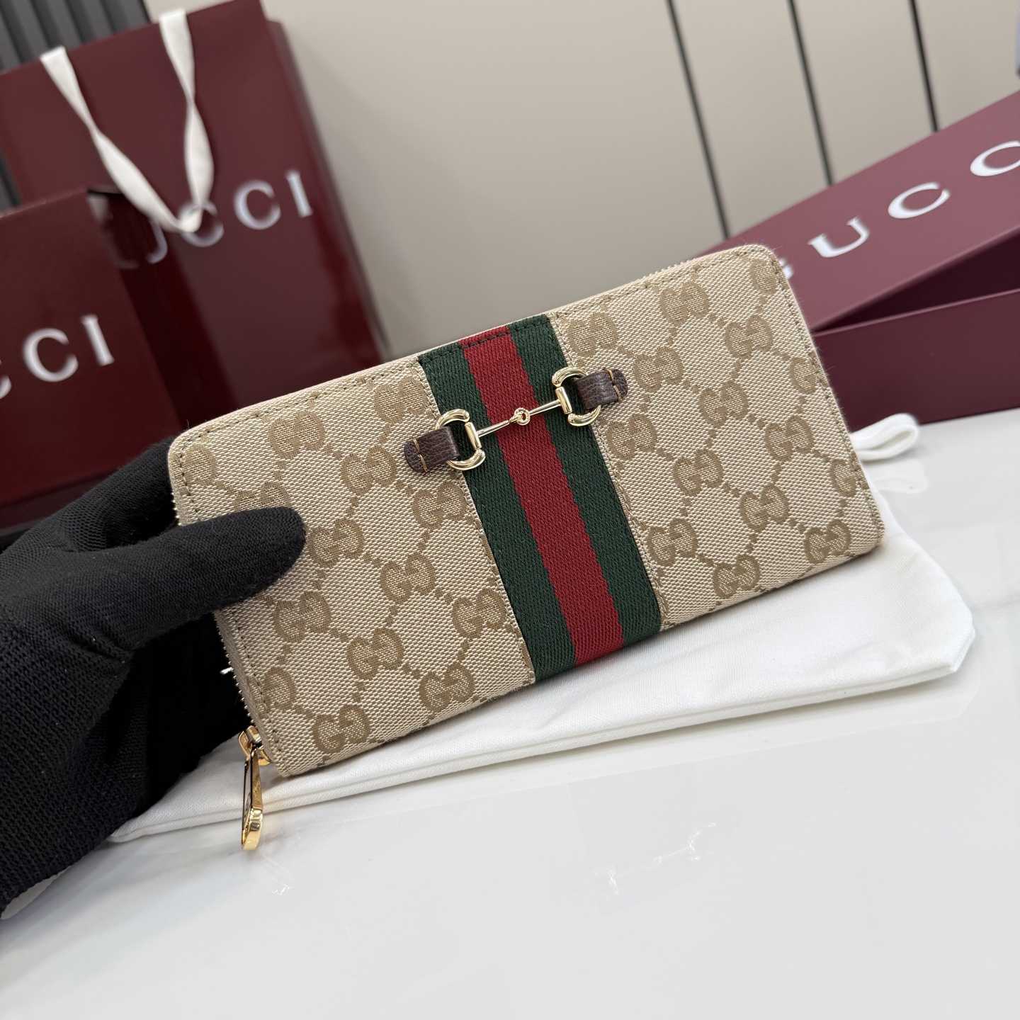 Gucci Horsebit Web Zip Around Wallet - DopestKickz