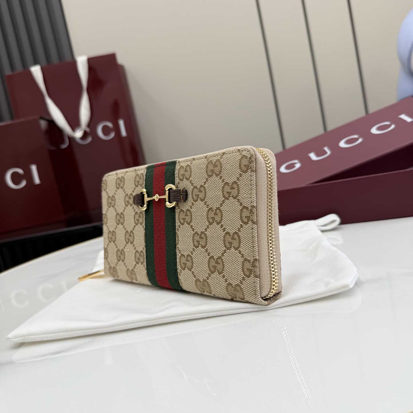 Gucci Horsebit Web Zip Around Wallet - DopestKickz