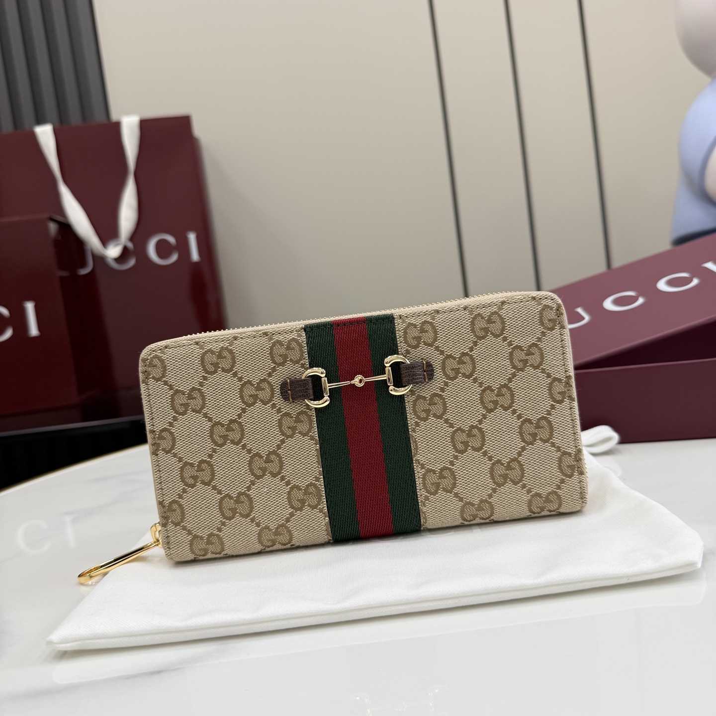 Gucci Horsebit Web Zip Around Wallet - DopestKickz